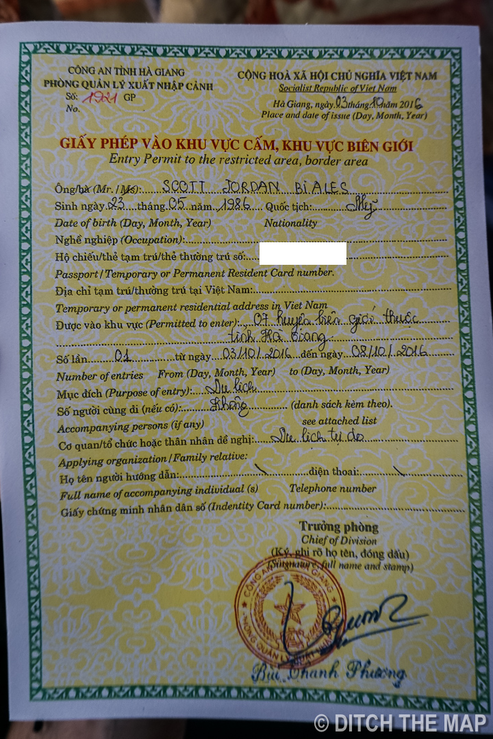 Required Permit for Restricted Area in Northern Vietnam