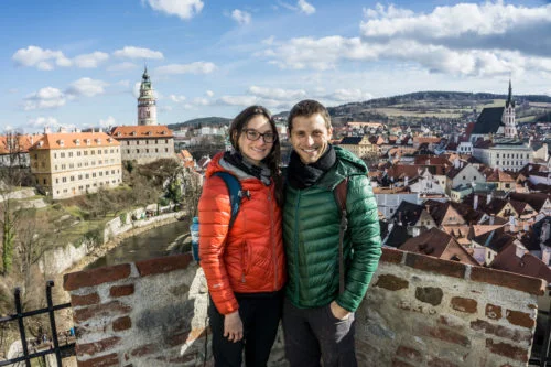 Overlooking the quaint town of Cesky Krumlov, Czech republic