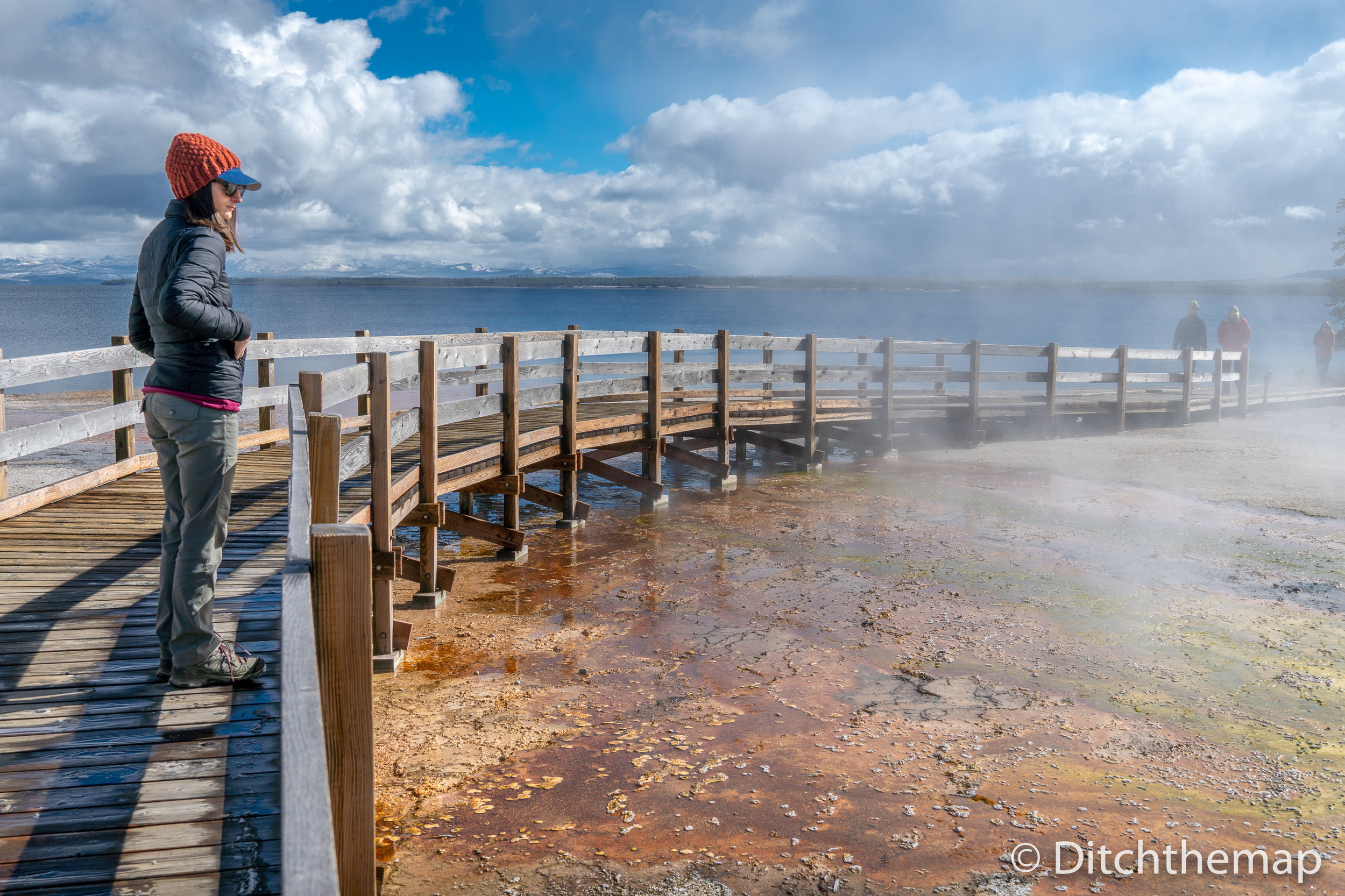 Sylvie on a boardwalk in Yellowstone National Park, Wyoming