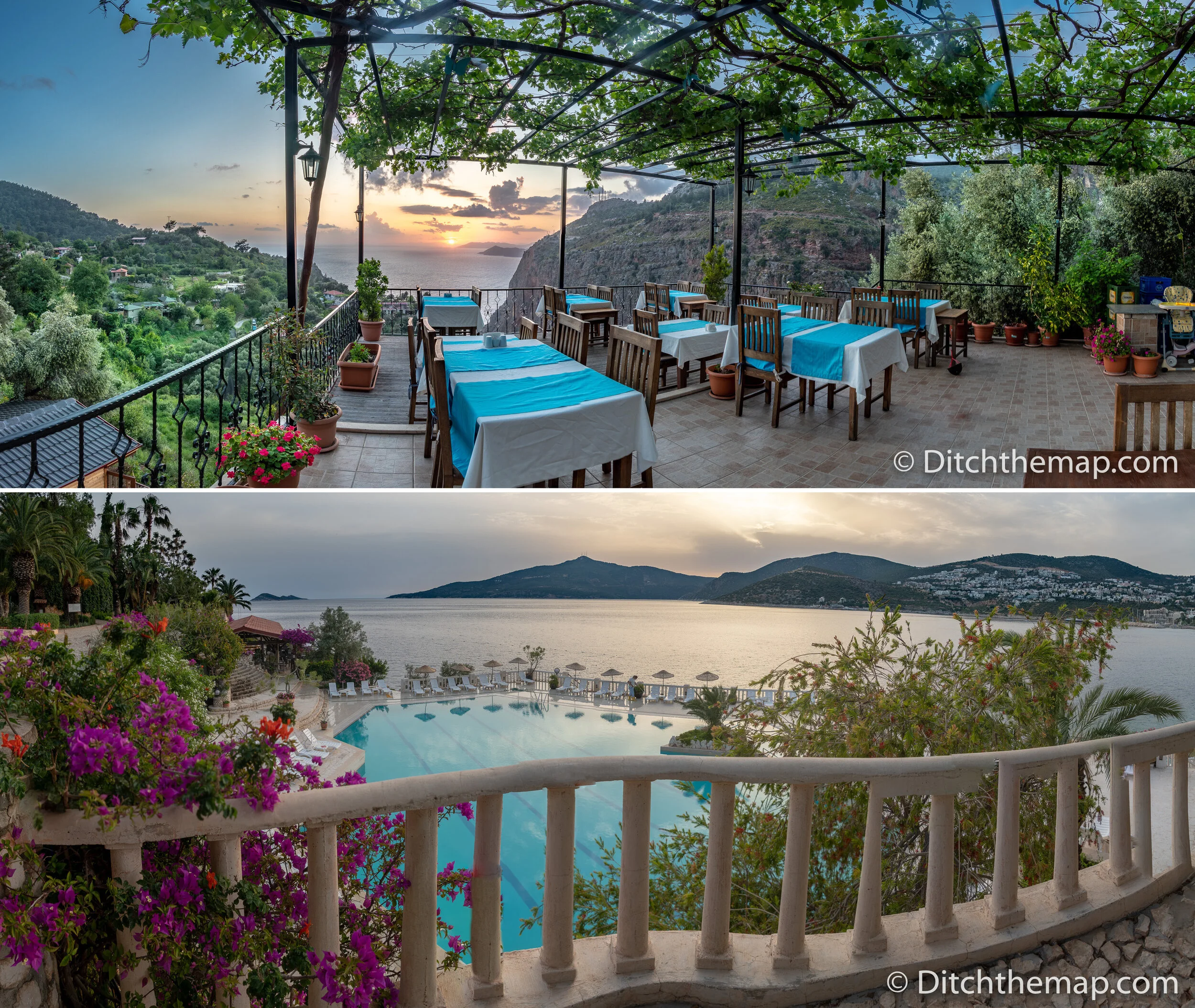 Ourdoor eating area during sunset