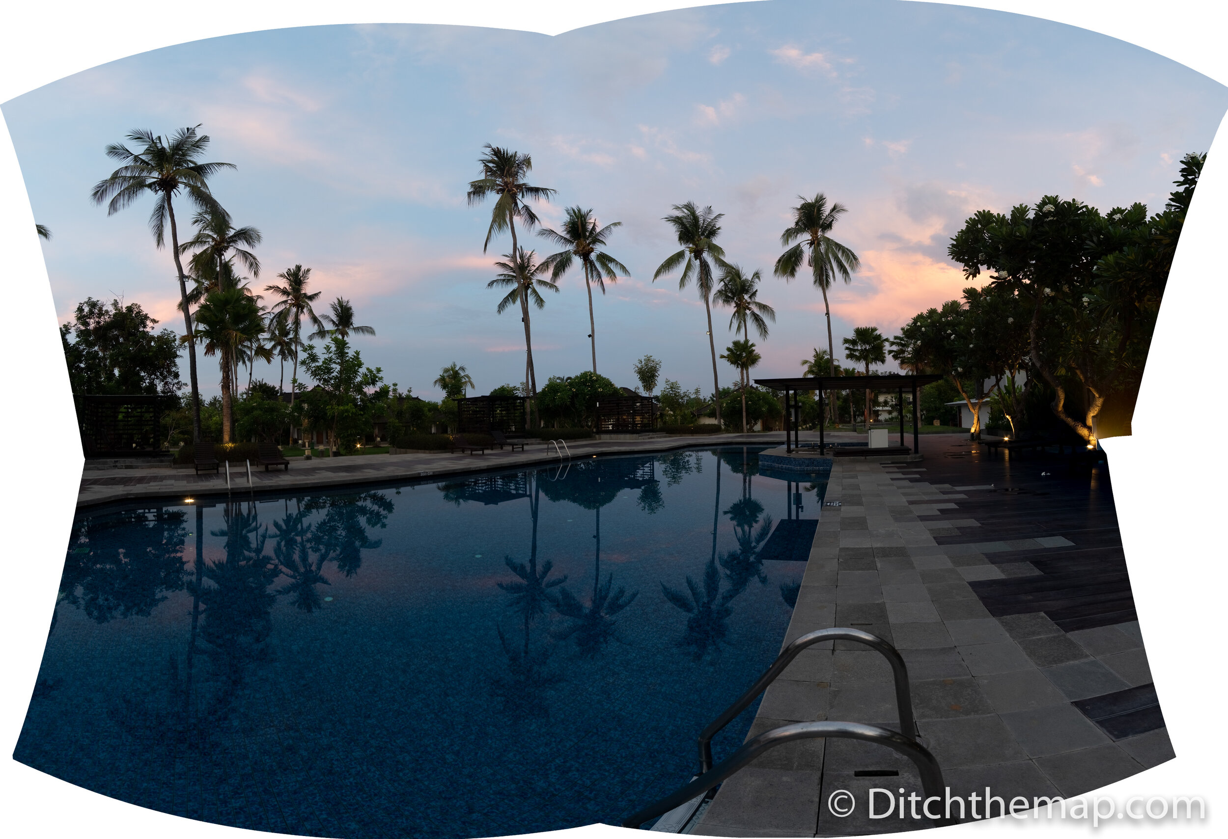 Swimming Pool with Palms at Sunset