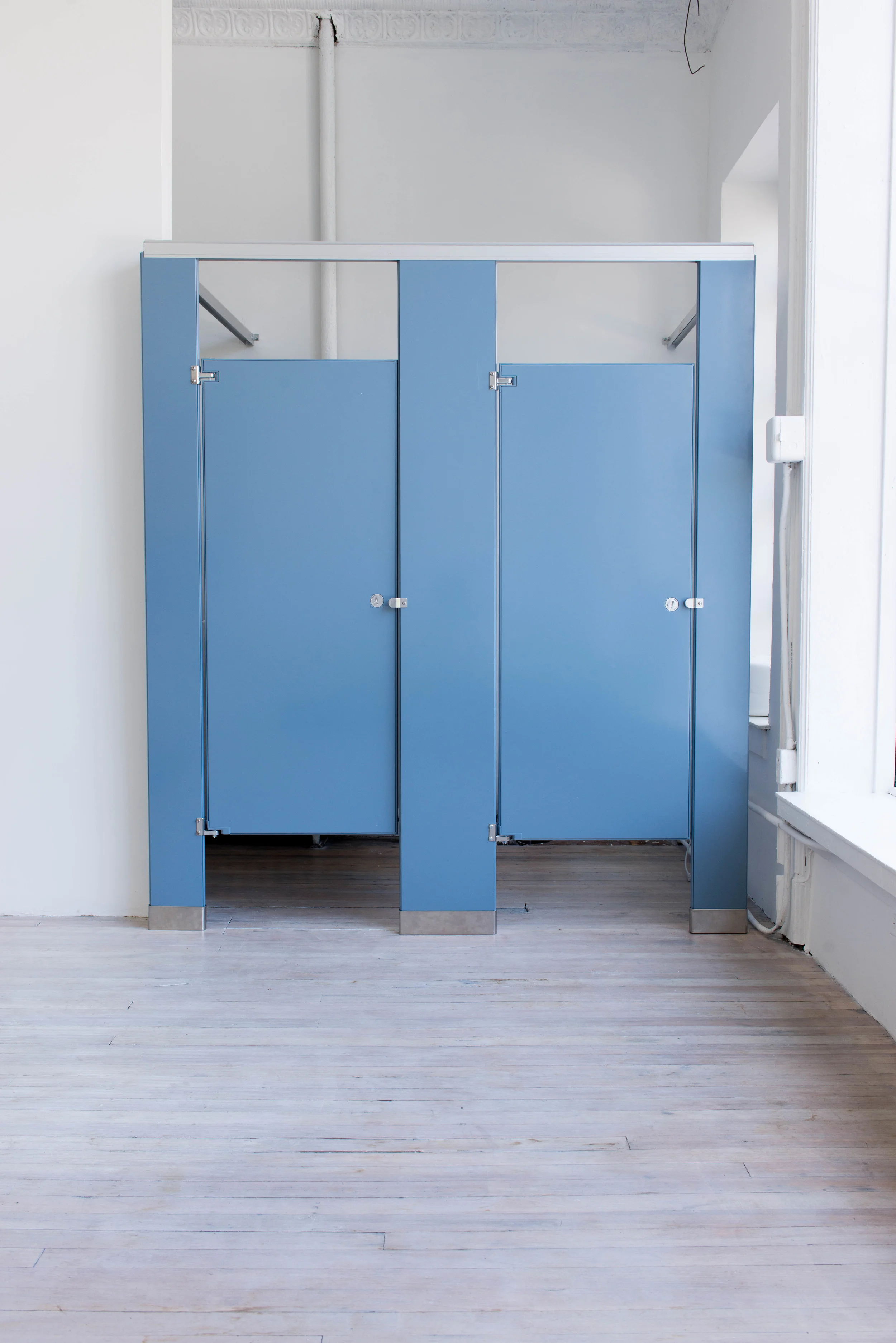 Michael Blake Untitled (2 Stalls) , 2016 Powder coated steel, aluminum, hardware Dimensions variable