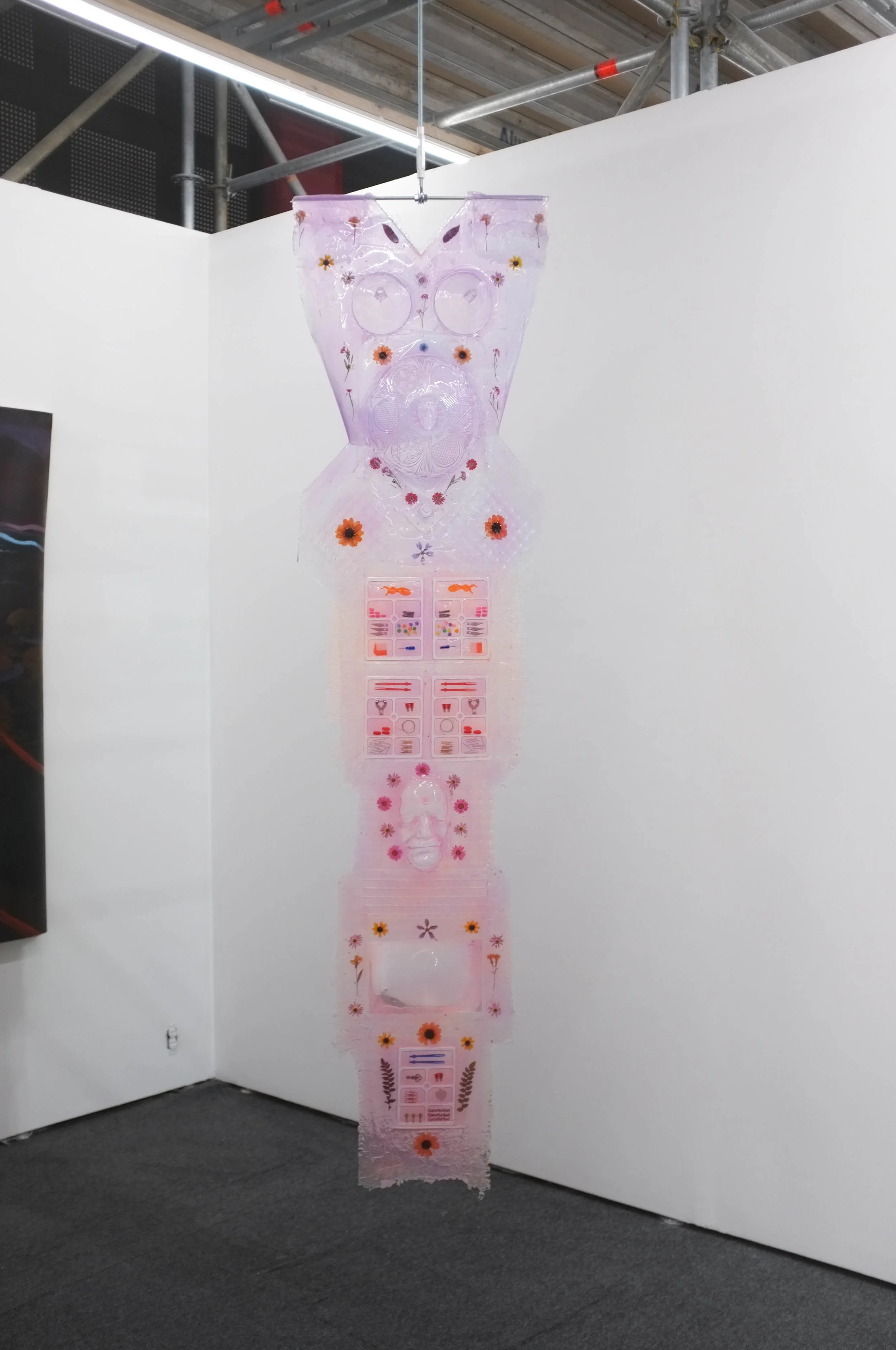 Amy Brener Flexi-Shield Expecta, 2018 Silicone and found objects 76 x 22 x 4 inches