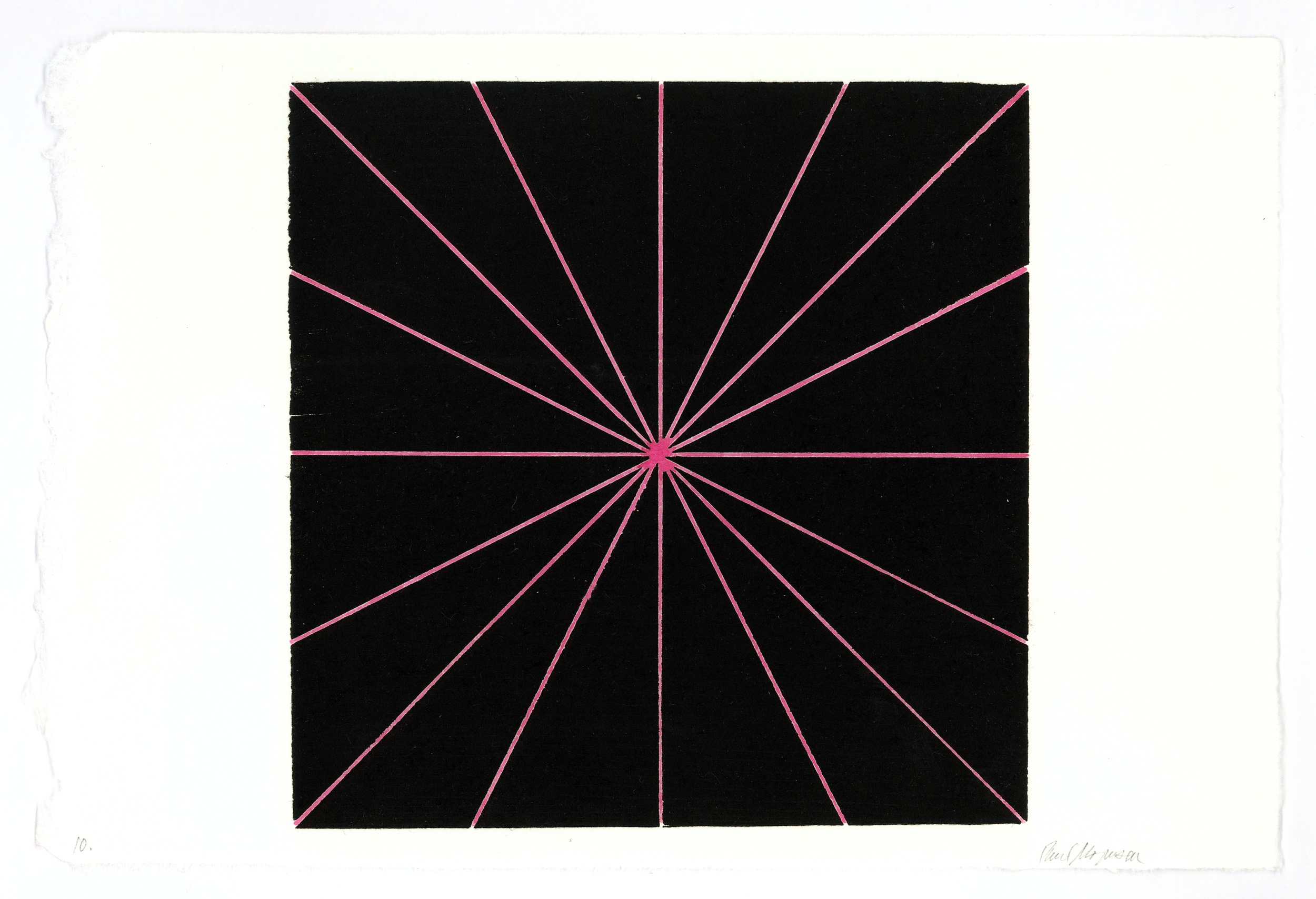  Lines to Center, Pink &amp; Black,&nbsp;10 1/4 x 15 in.,&nbsp;Ink &amp; diluted carmine ink 
