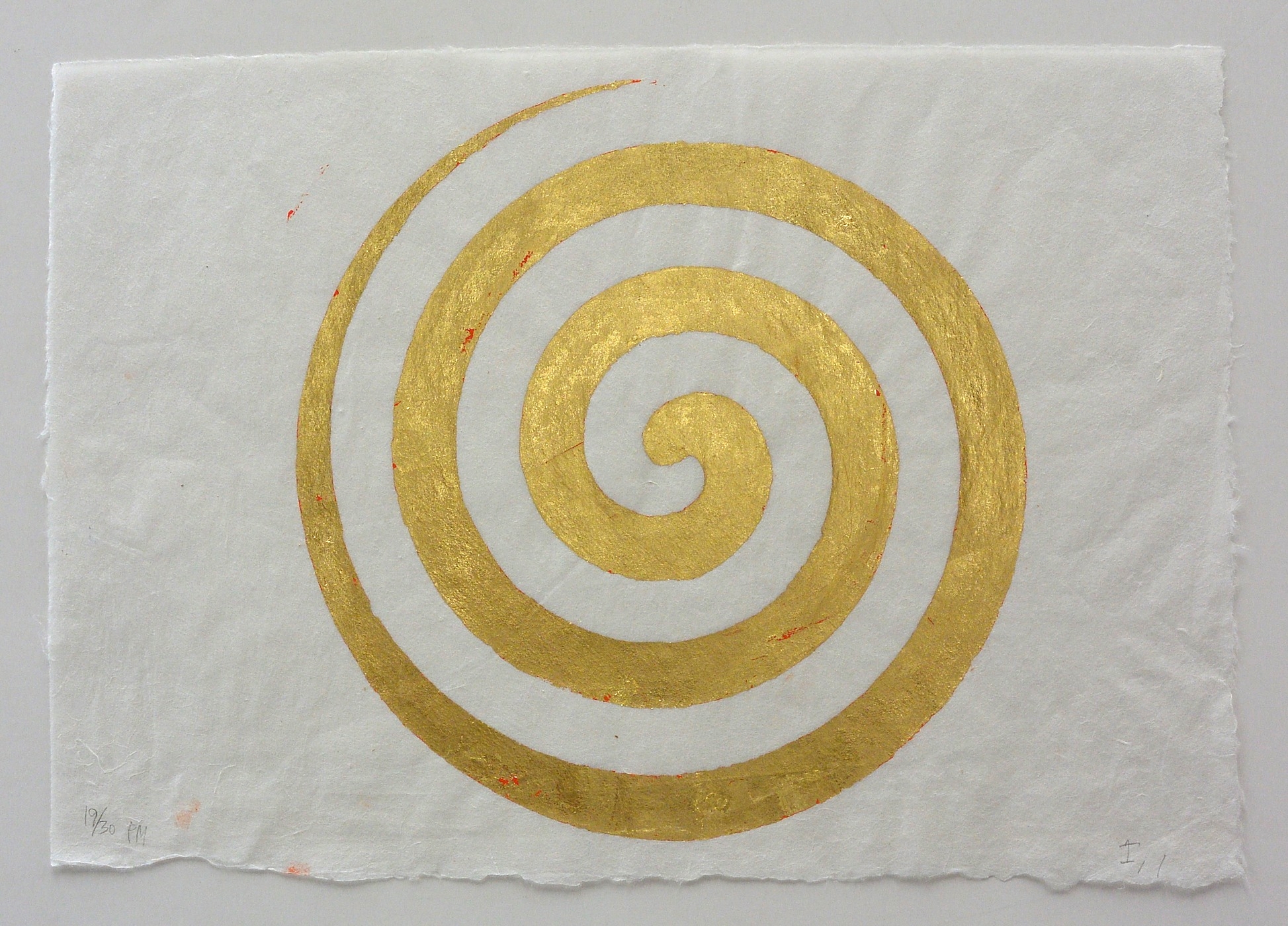  gold spiral, 9 3/4 x 14 in.,&nbsp;Ink and gold leaf 