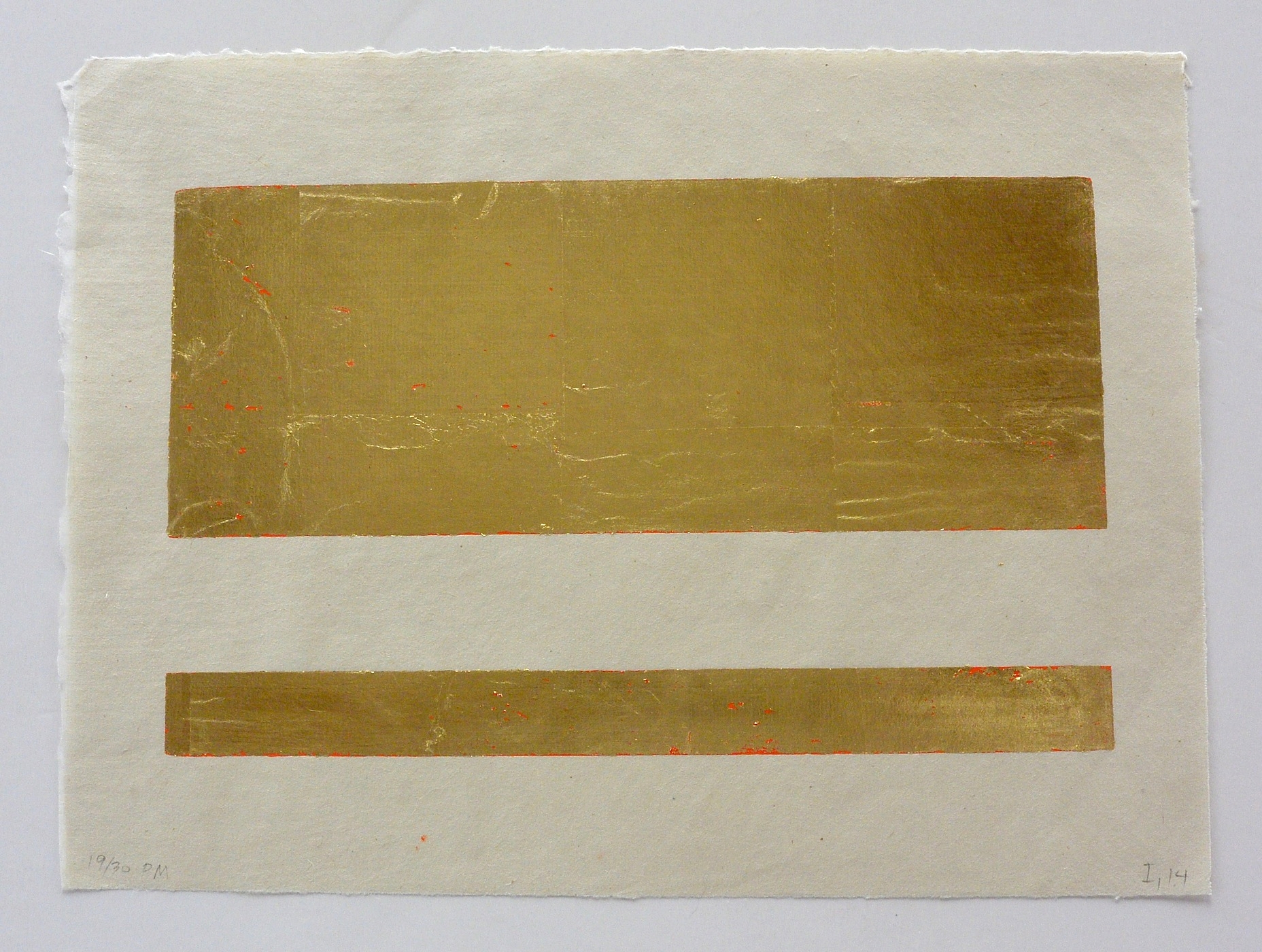  2 part gold, 9 1/2 x 13 1/4 in., Ink and gold leaf 