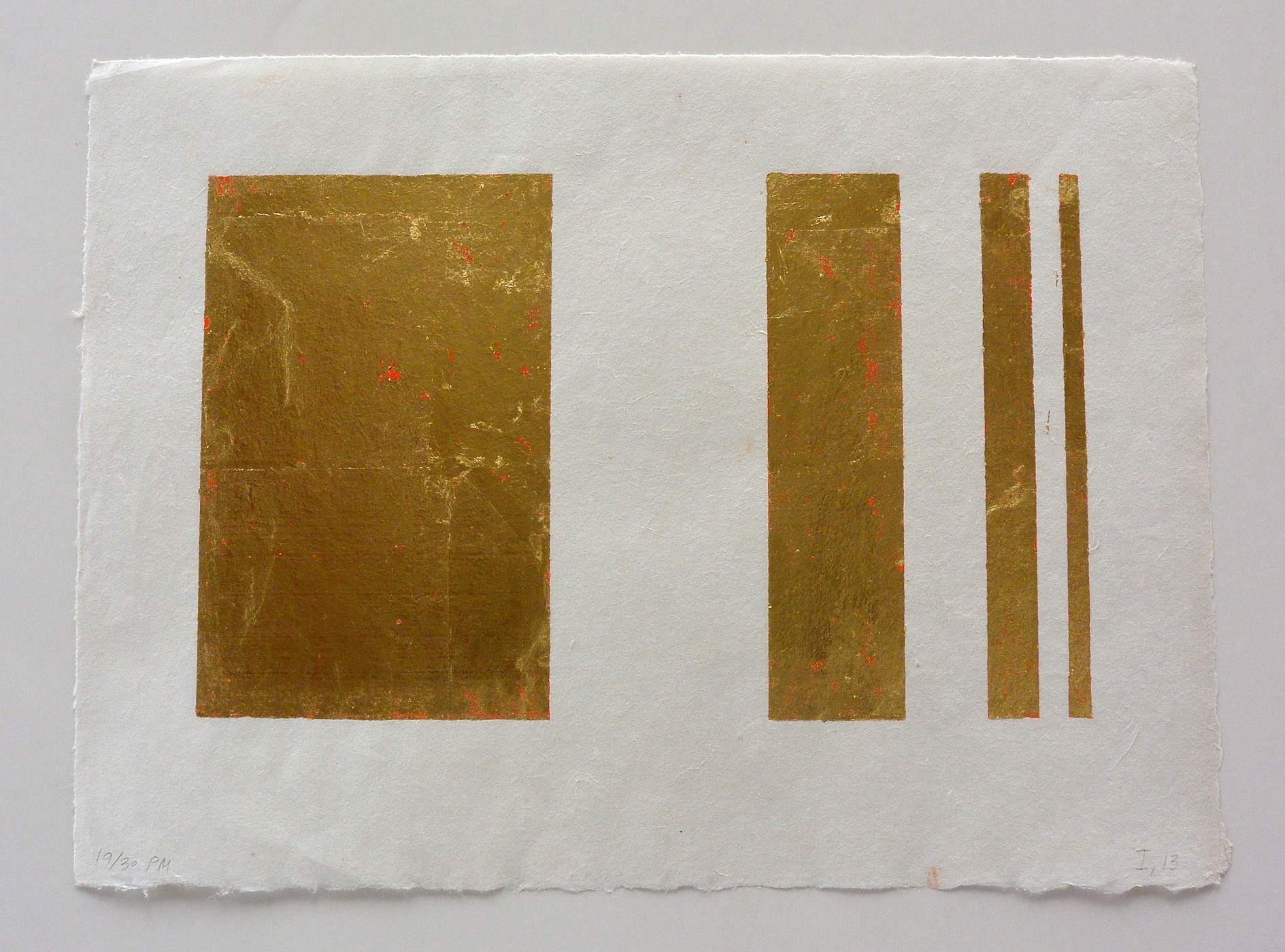  4 part gold, 9 3/8 x 13 1/4 in.,&nbsp;Ink and gold leaf 