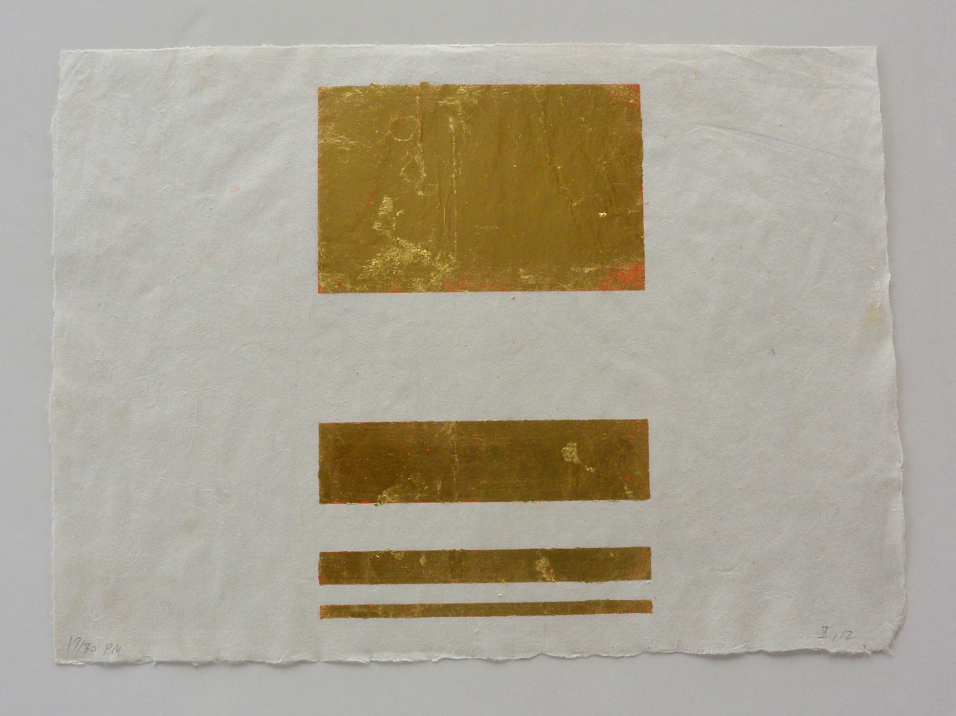  4 part pale gold, 10 1/2 x 13 3/4 in.,&nbsp;Ink and gold leaf 