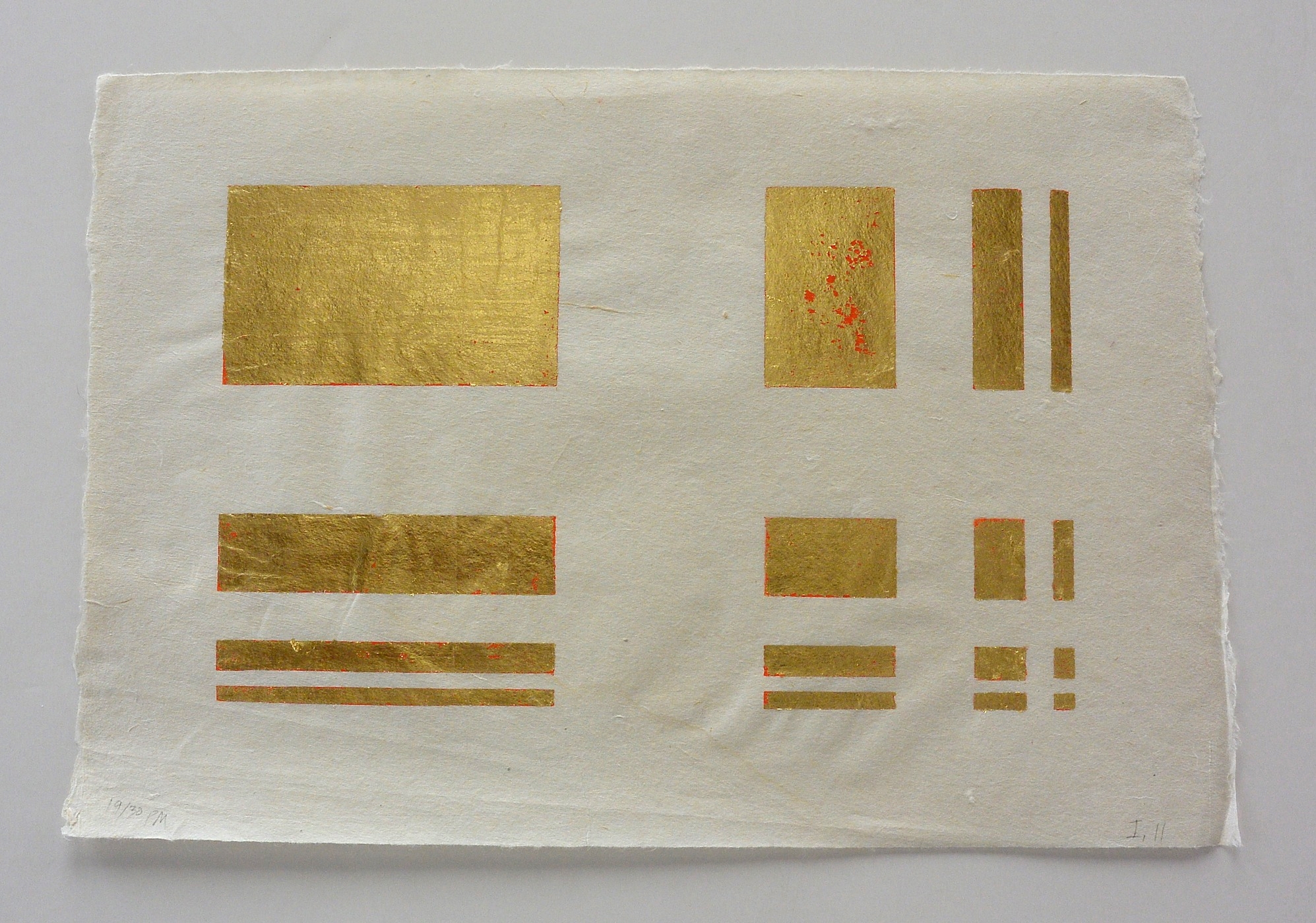  16 part gold, 10 1/8 x 15 in.,&nbsp;Ink and gold leaf 