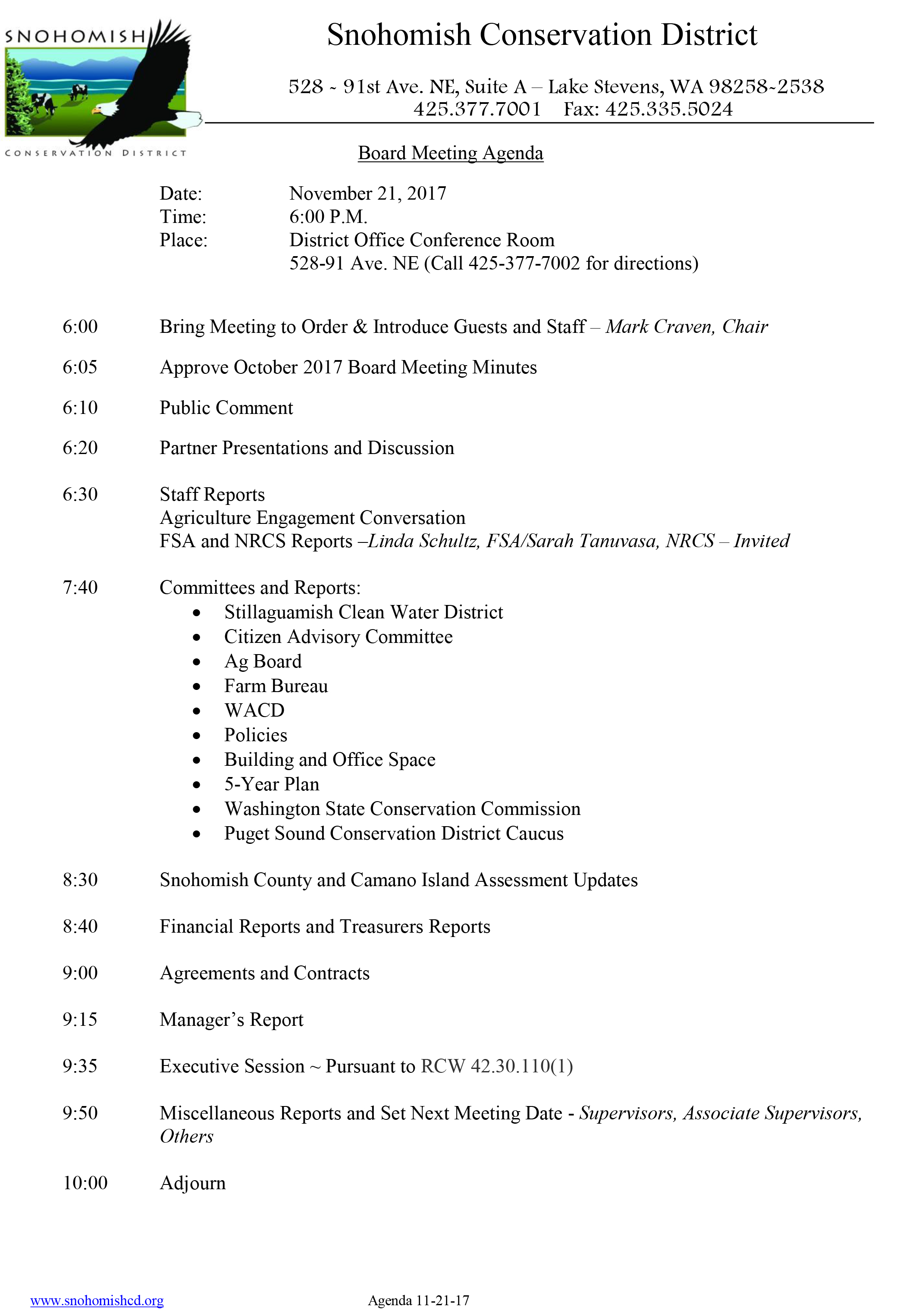 November 2017 Agenda