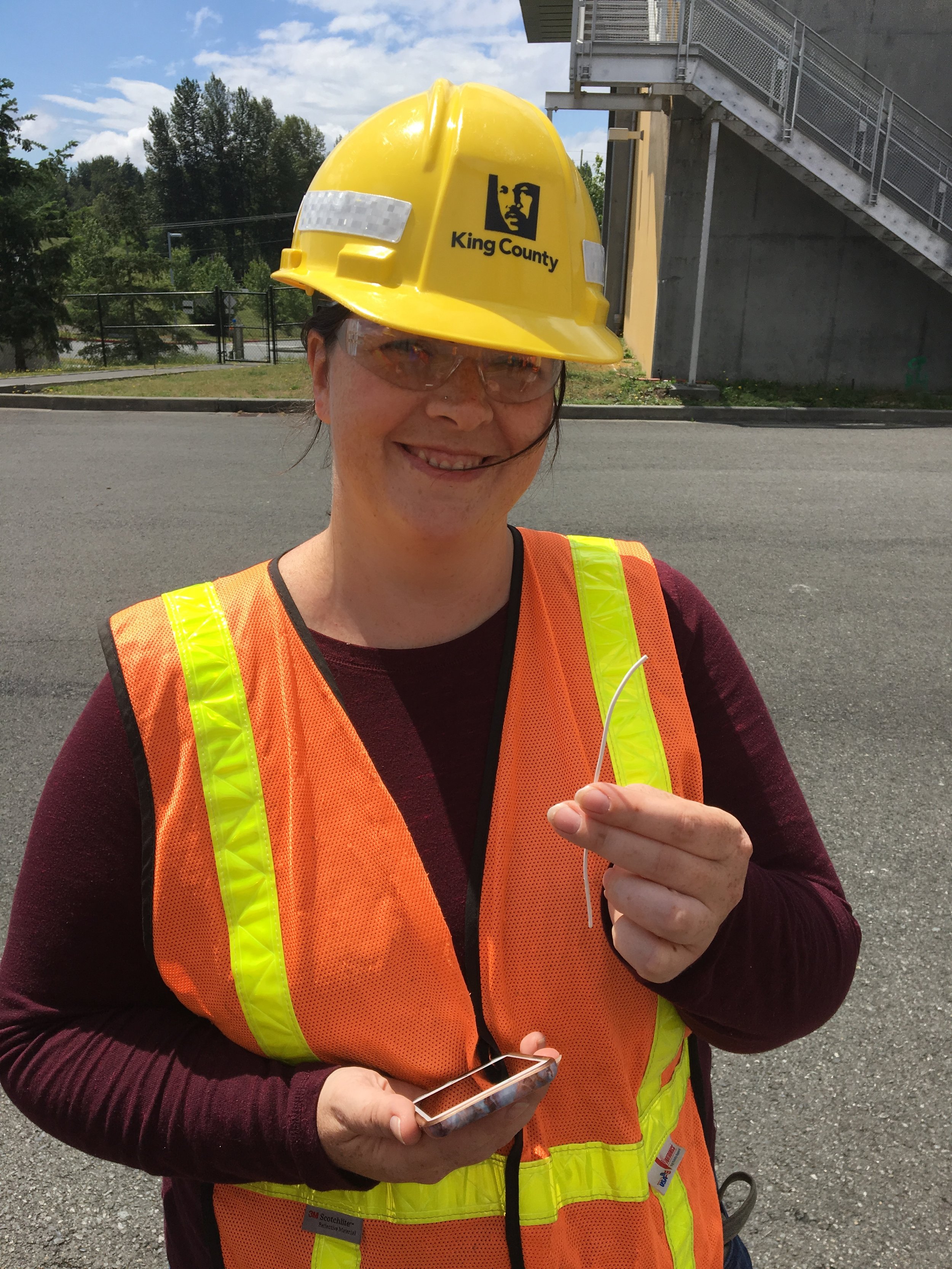 Our WSU Intern, Jill, holding up a membrane that filters wastewater