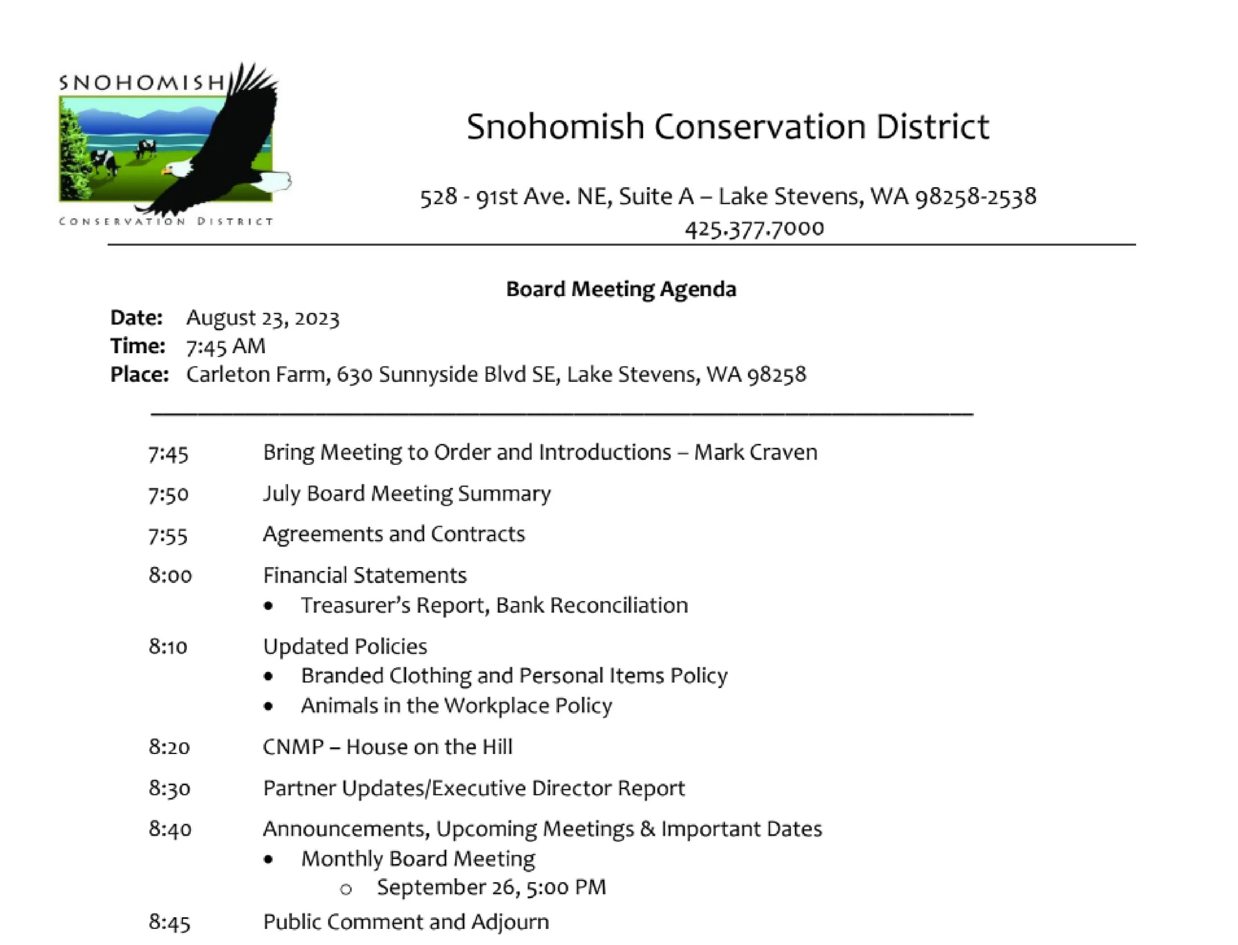 August 2023 Board Agenda