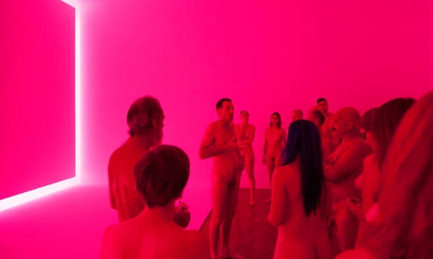 Stuart Ringholt leads his naked tour, standing in front of James Turrell’s 1969 work Raemar pink white. Photograph: Christo Crocker/National Gallery of Australia