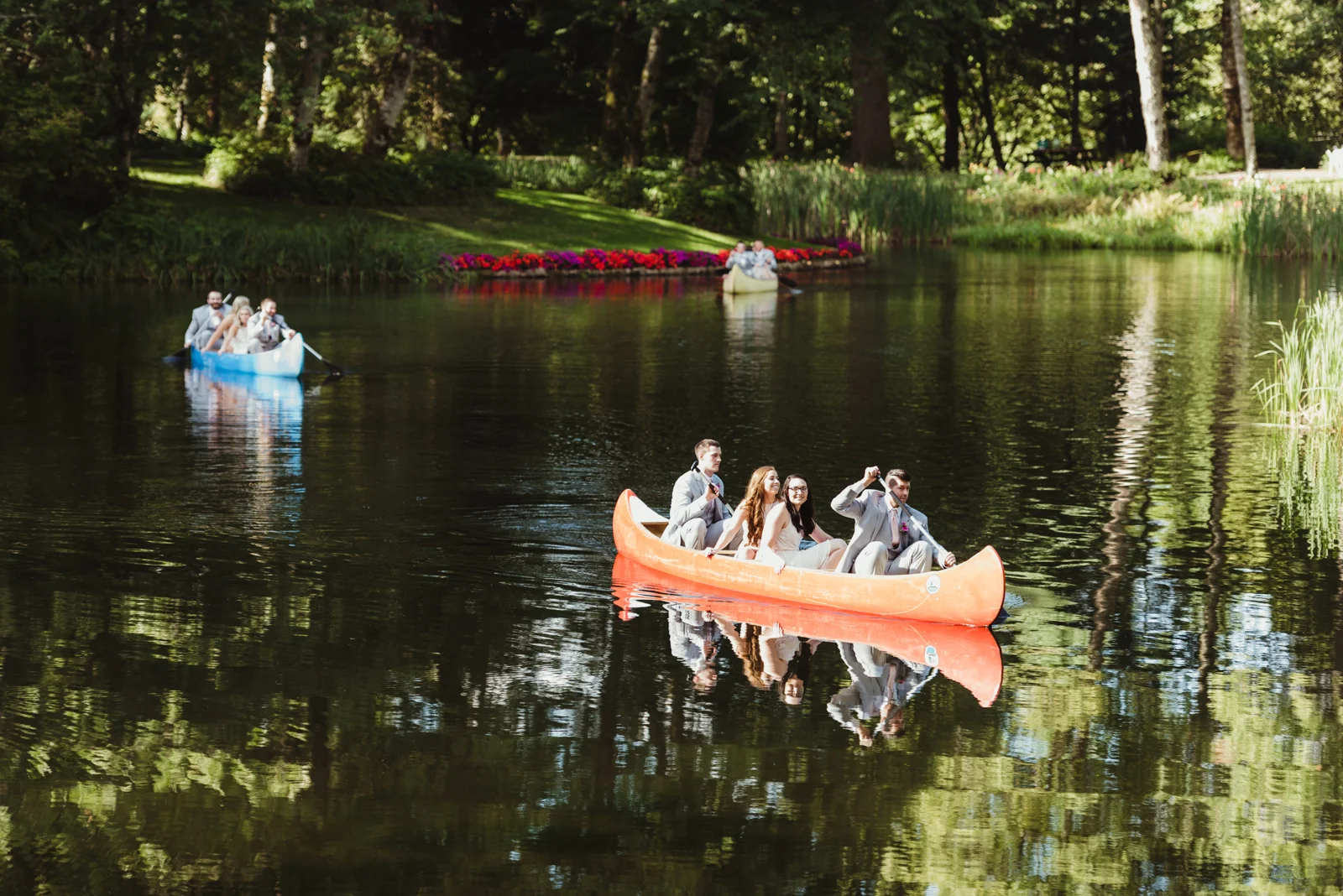 Bridal party arrives by canoe