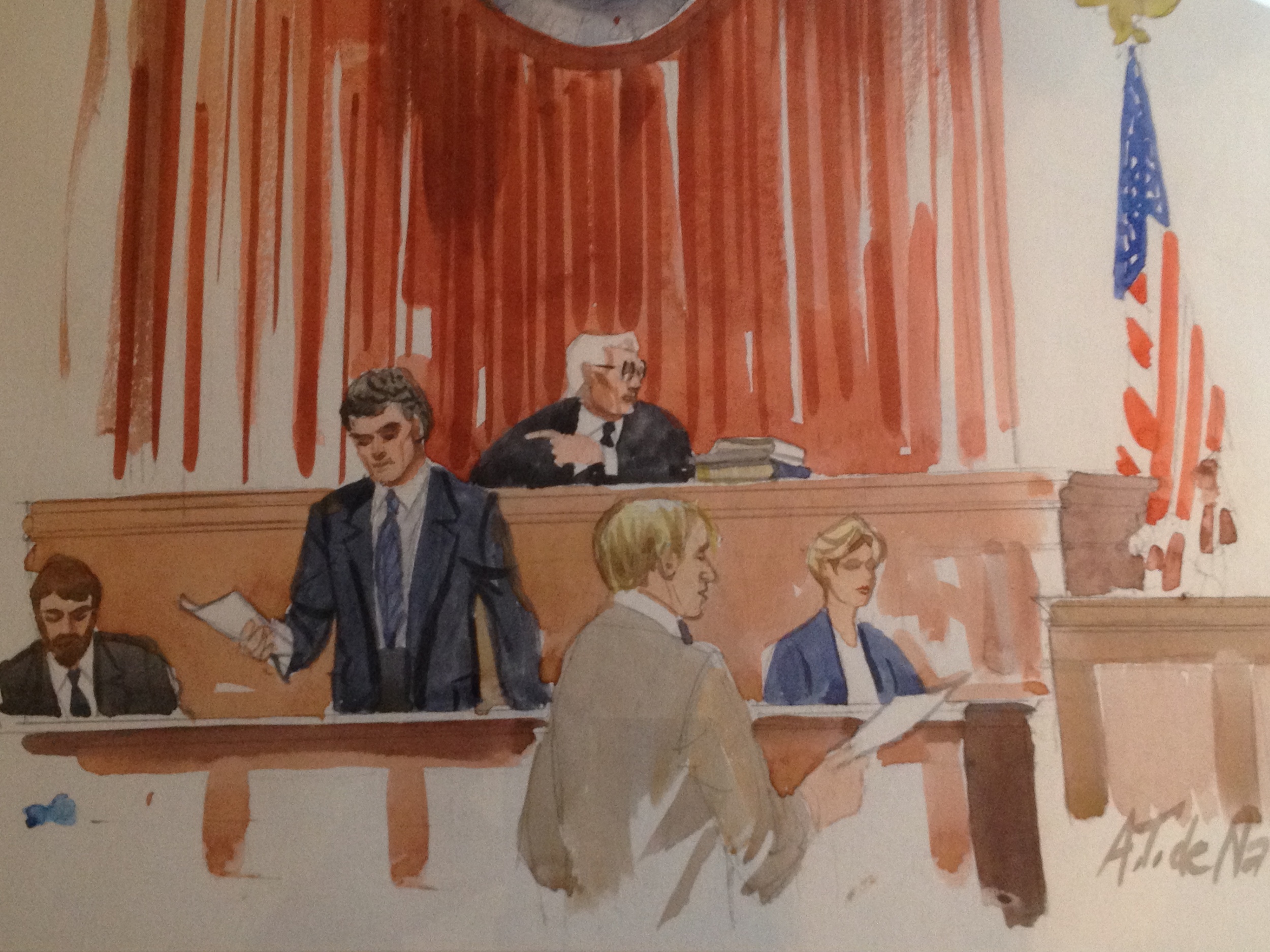 Justice Edmunds depicted during trial of a federal criminal case.