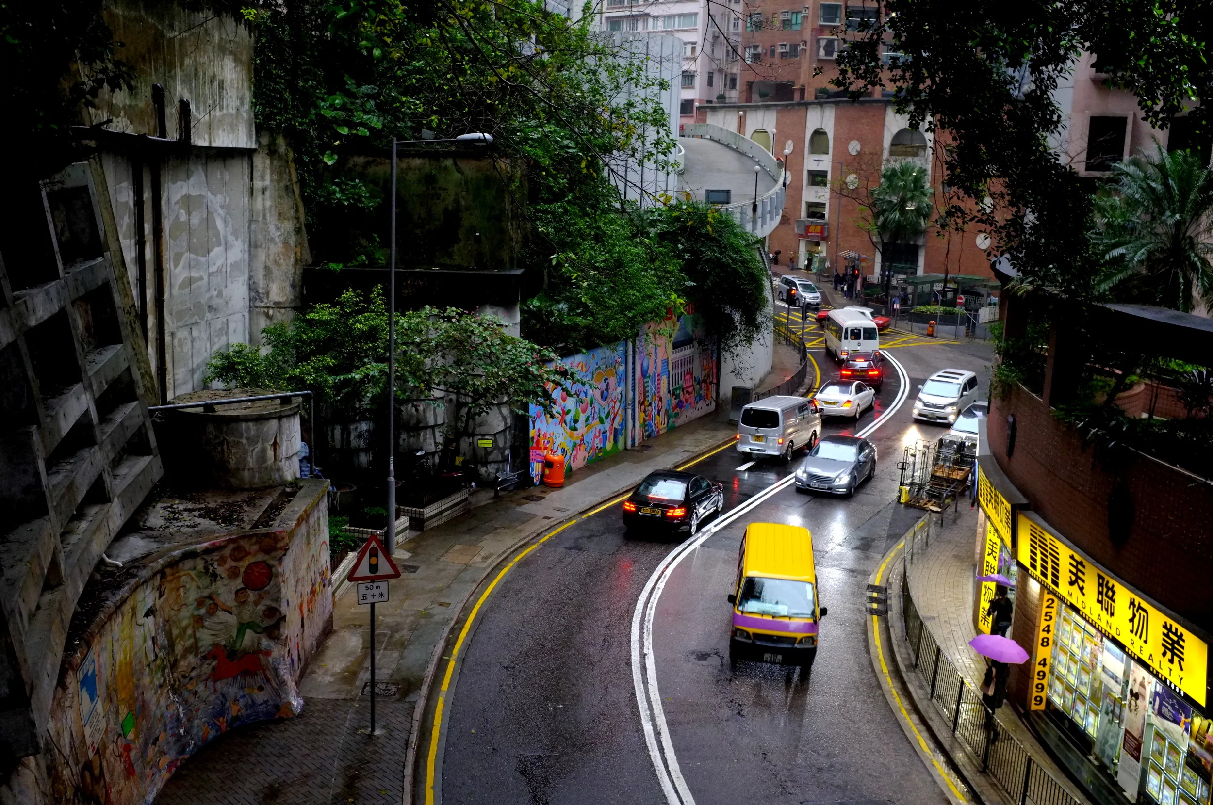 View from an Overpass on the Mid-Levels Escalator