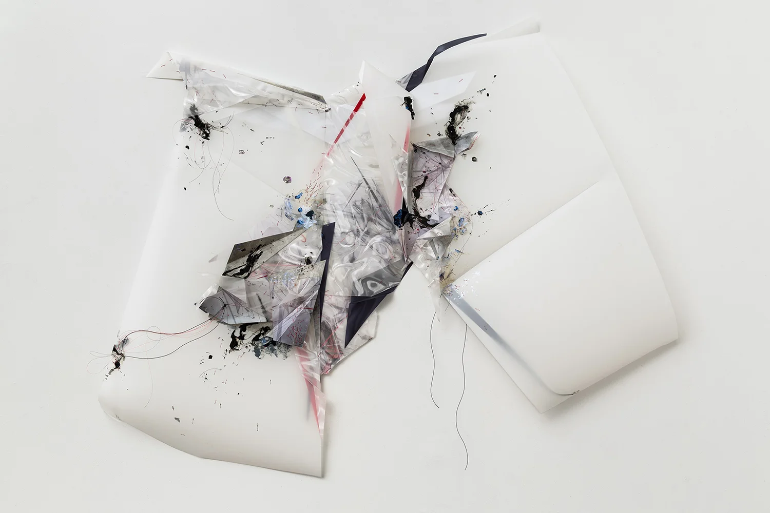 Polyglot Y Rehinged, 2015-16 Lenticular plastic, digital prints, monofilament, acrylic paint, metal staples on mylar 45 x 64 x 5 inches