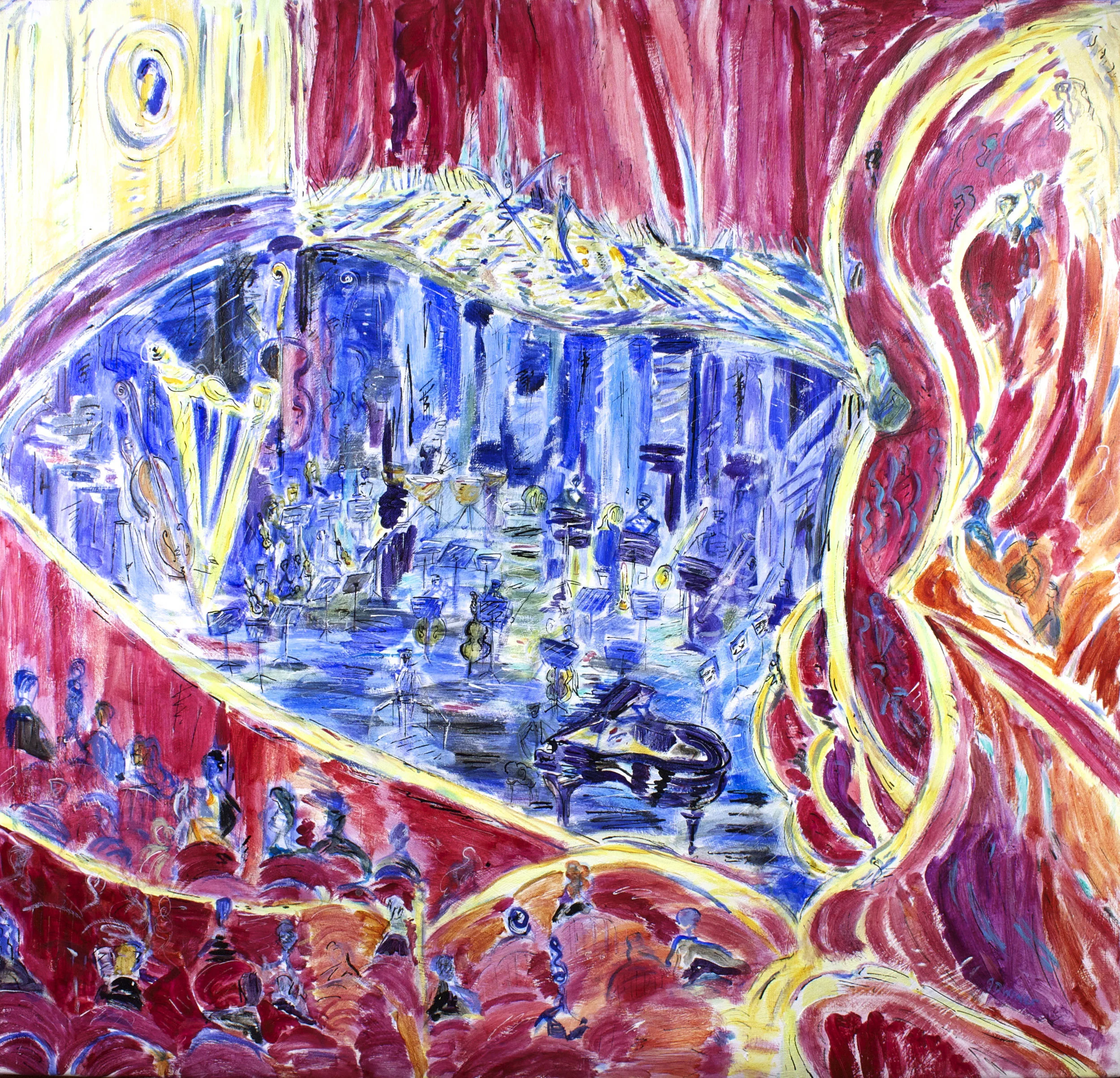 Orchestra Pit , 2015, acrylic on canvas, 42"x44"