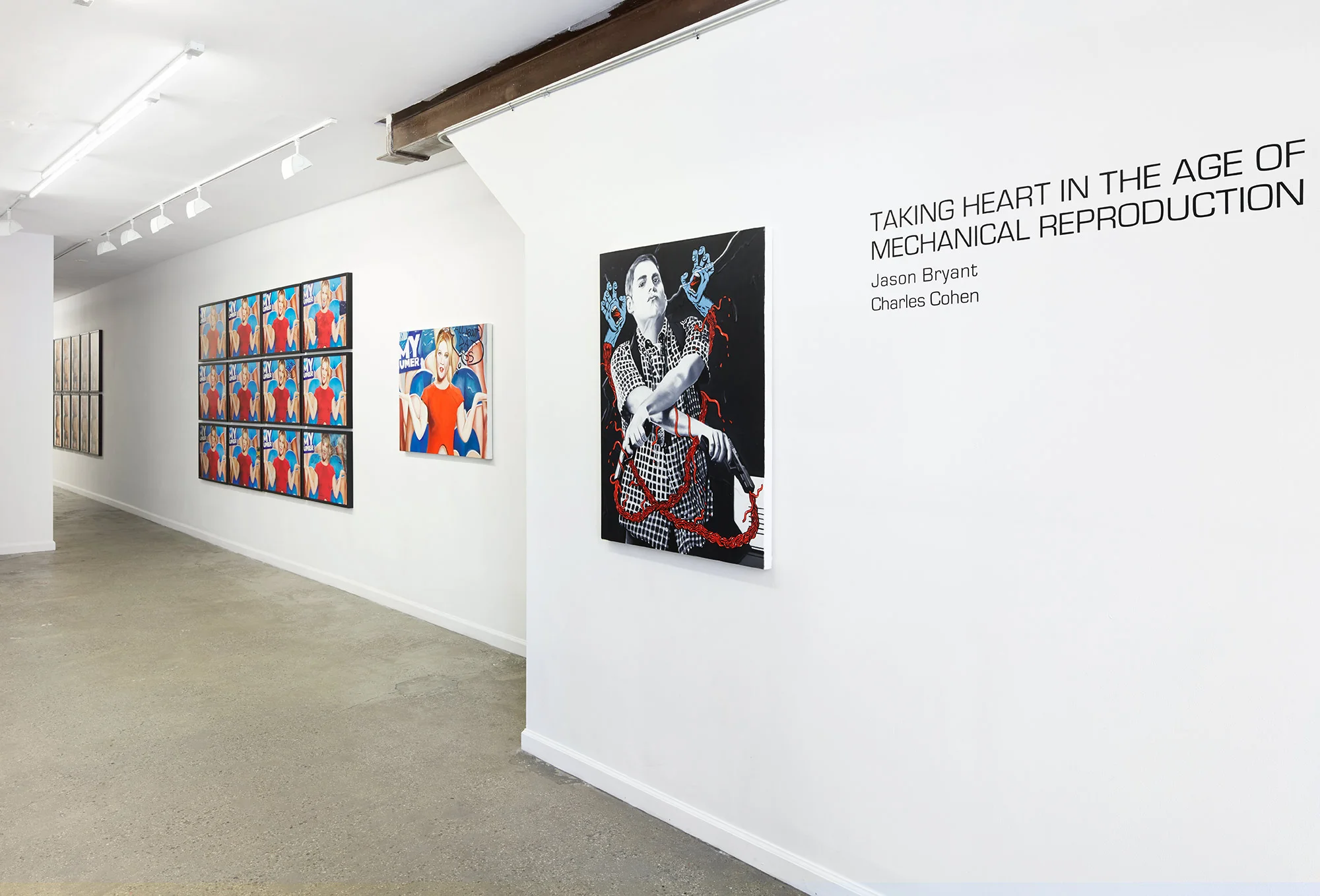 Installation view from Taking Heart in the Age of Mechanical Reproduction with works by Charles Cohen (left) and Jason Bryant (right.) Photography Courtesy of Haik Studio.