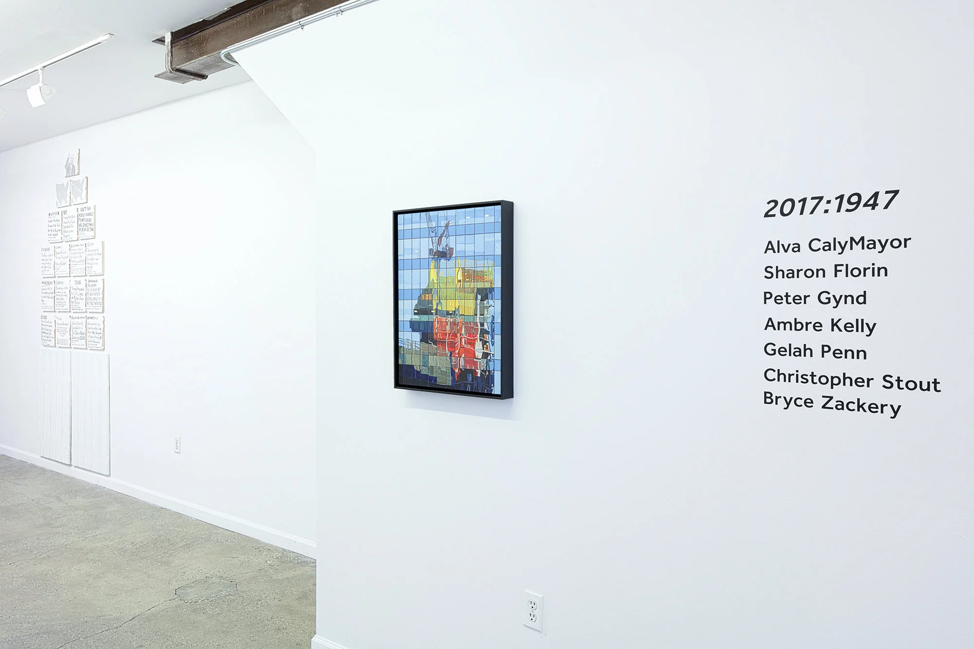 Installation view from 2017:1947 with works by Ambre Kelly (left) and Sharon Florin (right.) Featuring Alva CalyMayor, Sharon Florin, Peter Gynd, Ambre Kelly, Gelah Penn, Christopher Stout and Bryce Zackery. Photography Courtesy of Haik Studio.