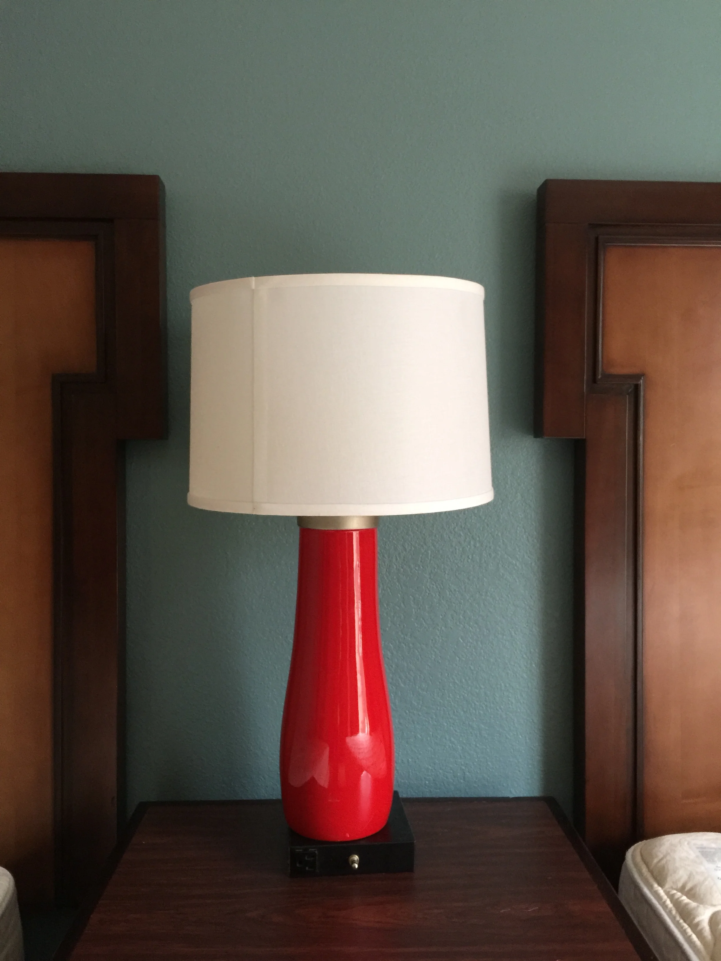 Embassy Red Table Lamp with Drum Shade