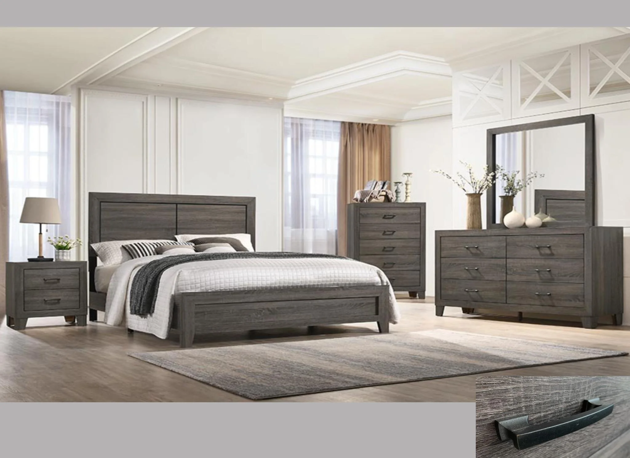 Brentwood 5pc Queen Bed Dresser-Mirror Gray