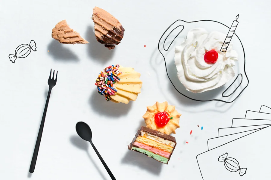 Creative multi-media food photography, italian cookie dessert plate for a dinner party