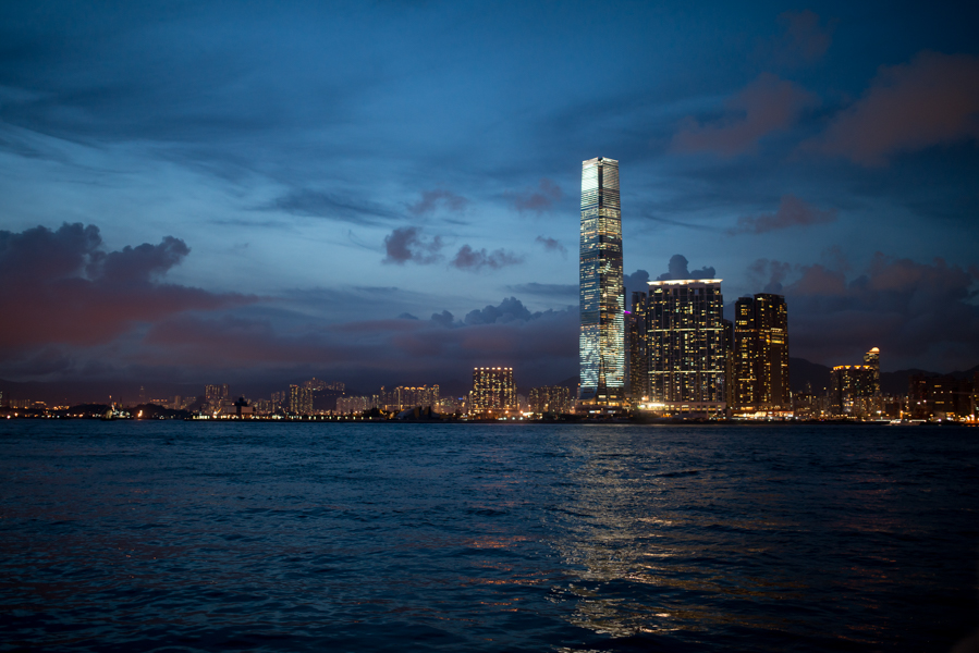 Cityscape view from Star Ferry crossing Victoria Harbor 