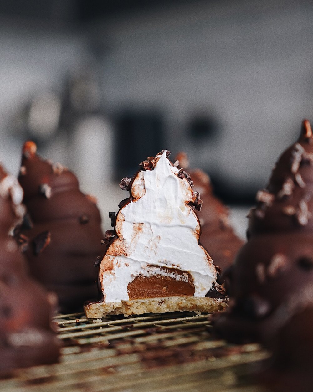 Salted Black Cocoa Sables with Caramelised White Chocolate Chunks