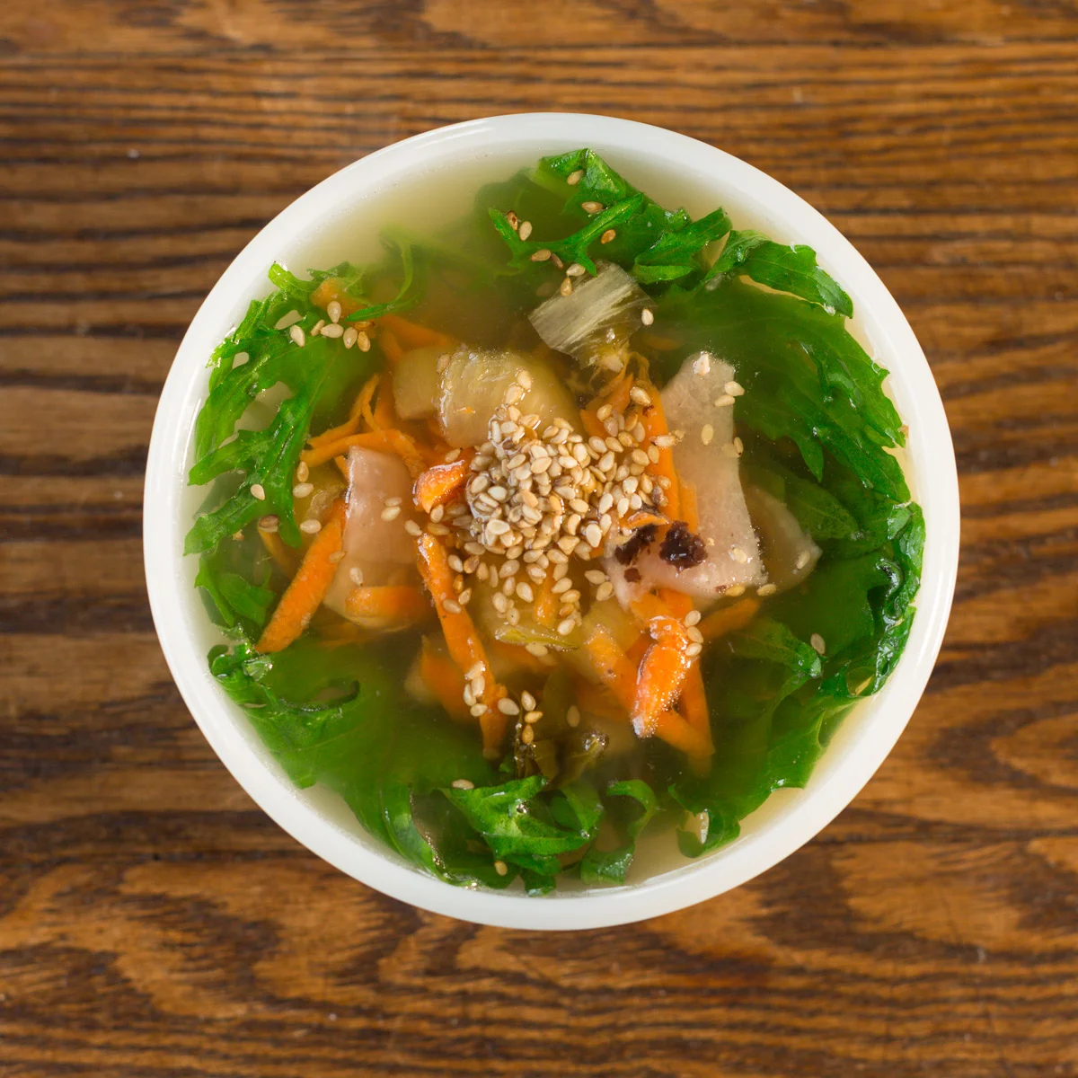 Delicious miso soup with vegetables.