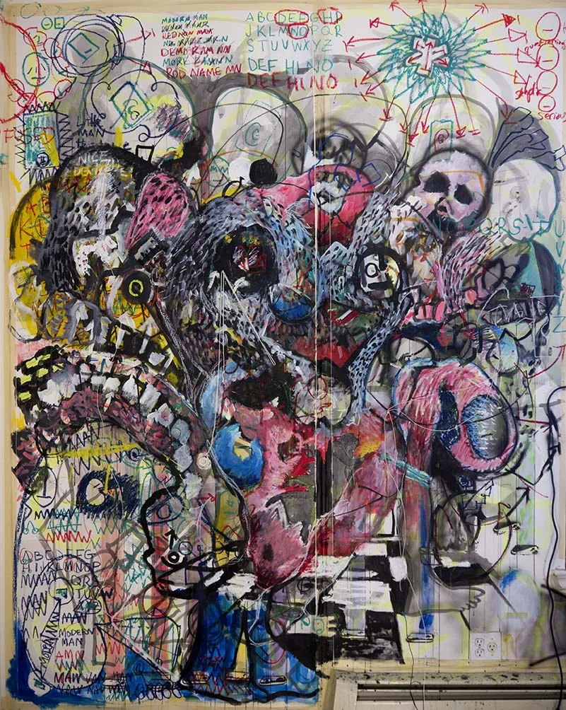 Total Noise , Wall 1, Studio View. 9’ x 6’, Mixed Media on Paper.