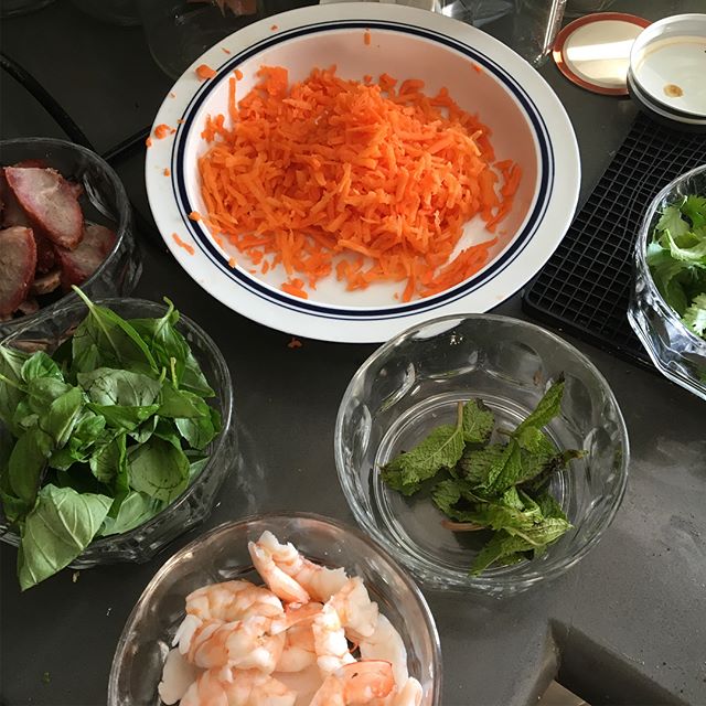 Homemade Vietnamese summer rolls. My hands are still sticky from the rice paper, but they were perfect for a hot humid evening.