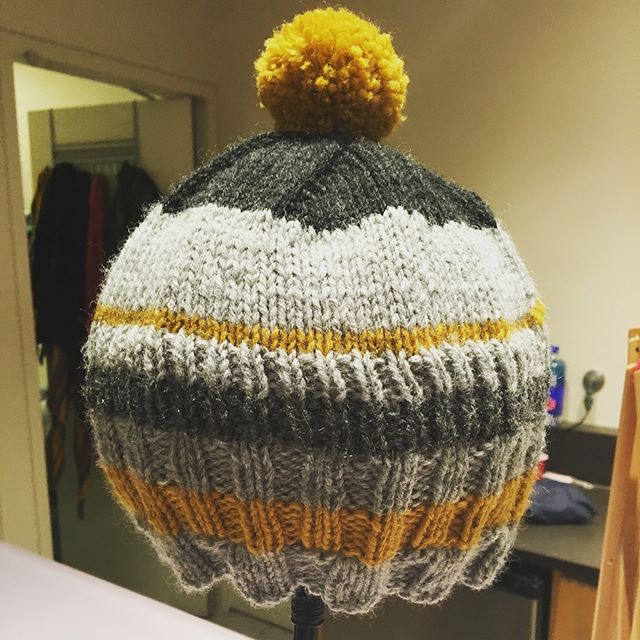 I love a grellow stripe! New Strib hat made from scraps. #knitting #knitstagram #knittersofinstagram