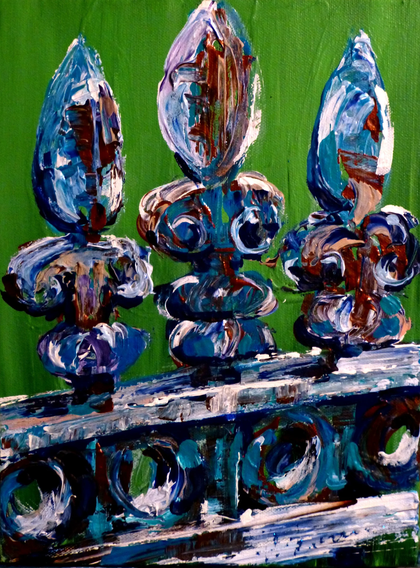 (available) "Fleur de Fence" 9"x12" acrylic on canvas 2016