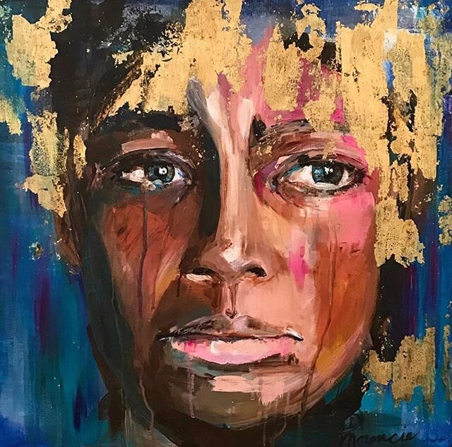 “Heavy On Her Mind” 20x20 acrylic and gold leaf on canvas.
I painted this in October 2016 after coming to some personal crossroads and finished that November. She has taken on a couple different meanings since then and more so right now.