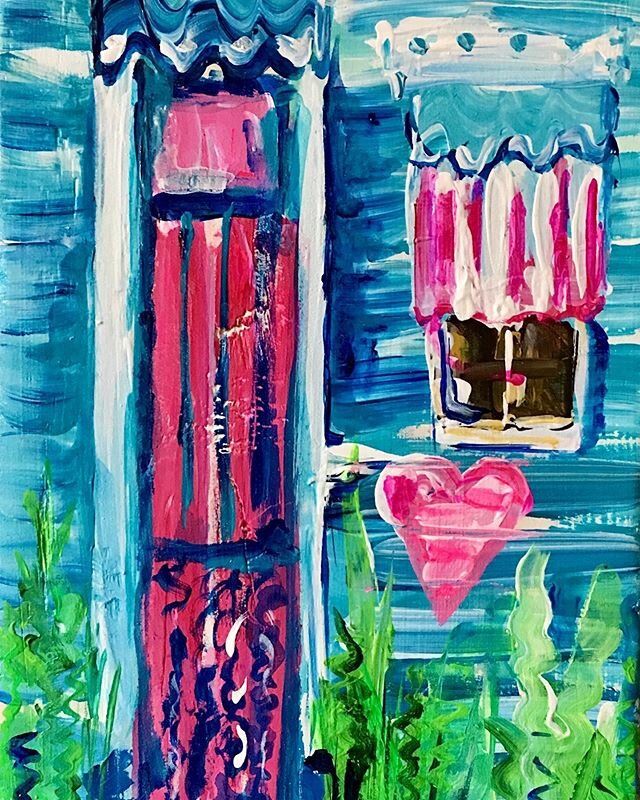 "Home and the Heart” mini original acrylic painting on repurposed wood approx 6x9" I painted in 2017 (This was the second one I did) This little New Orleans house did have a heart on it...I took the pic not long after Hurricane Katrin