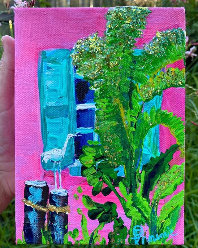 A fun tiny painting I did Sunday afternoon, while working on a another tiny one for someone and a big painting at the same time. It’s great to go from big to tiny surfaces, to keep the focus as it’s a huge change in how you approach the p