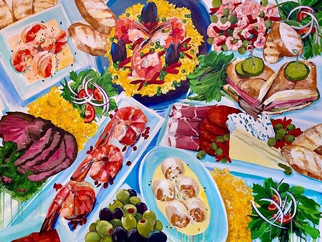 This is the 4th painting I did for La Bodega Gourmet in Bee Cave (Austin area) Texas. All four are 30x40” and I finished this one a couple weeks ago. This one was challenging, but so fun to paint, like doing many small paintings in one, but I t