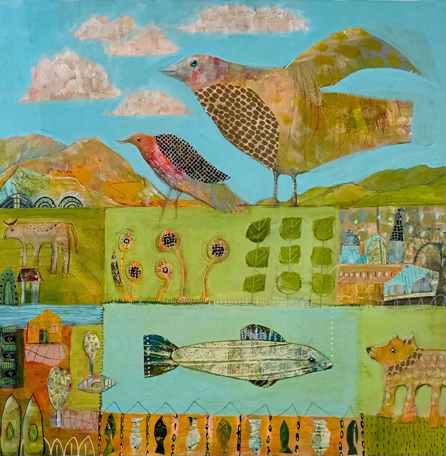 Two more pieces for the December show at @alkiarts. &ldquo;Lake House&rdquo; and &ldquo;Celebrate the Day&rdquo; are both 24x24&rdquo; and have collage elements imbued in them. 
.
.
.
.
.
.
#originalart #uniqueart #seattleart #contemporaryfolkart #st