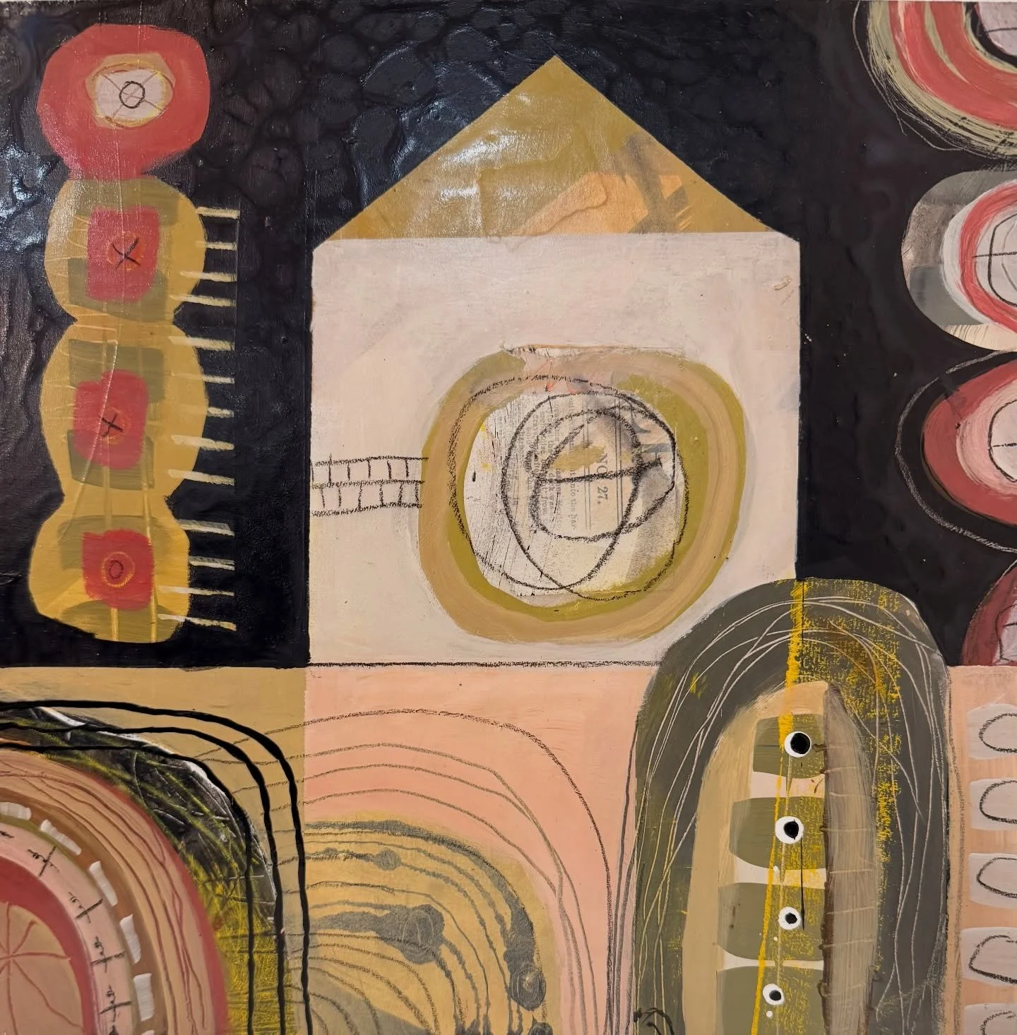 In the Warm Cocoon of Home
12x12 Mixed Media Collage

#homeiswhereyourheartis #folkartpainting #outsiderart #originalartwork