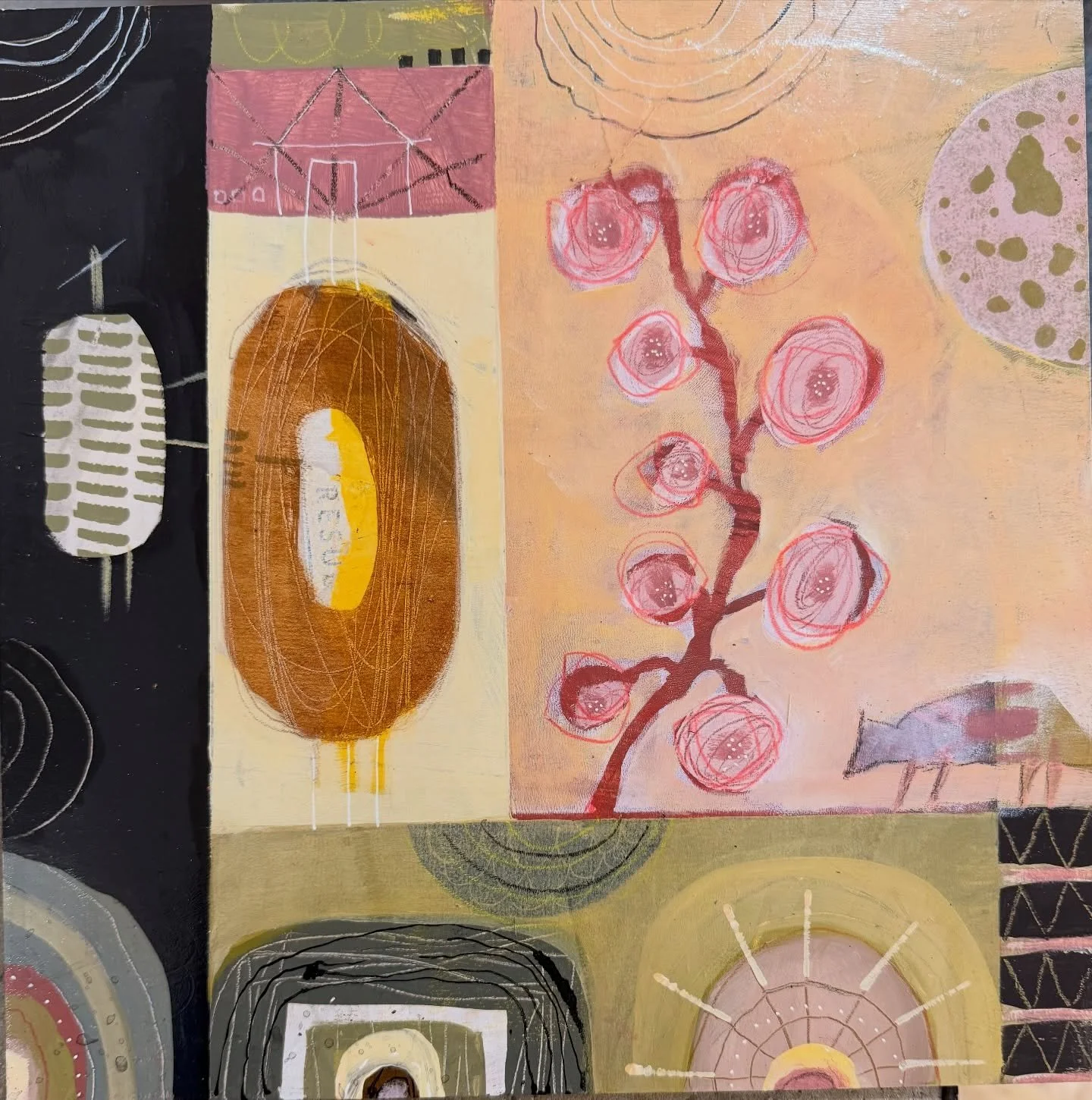 Home of the Cherry Blossoms
12x12 Mixed Media on Board

Winter needs to be over. I need those intoxicating pink blossoms to arrive and fill my soul with their perfect beauty. 
#contemporaryfolkart #cherryblossom #originalartwork