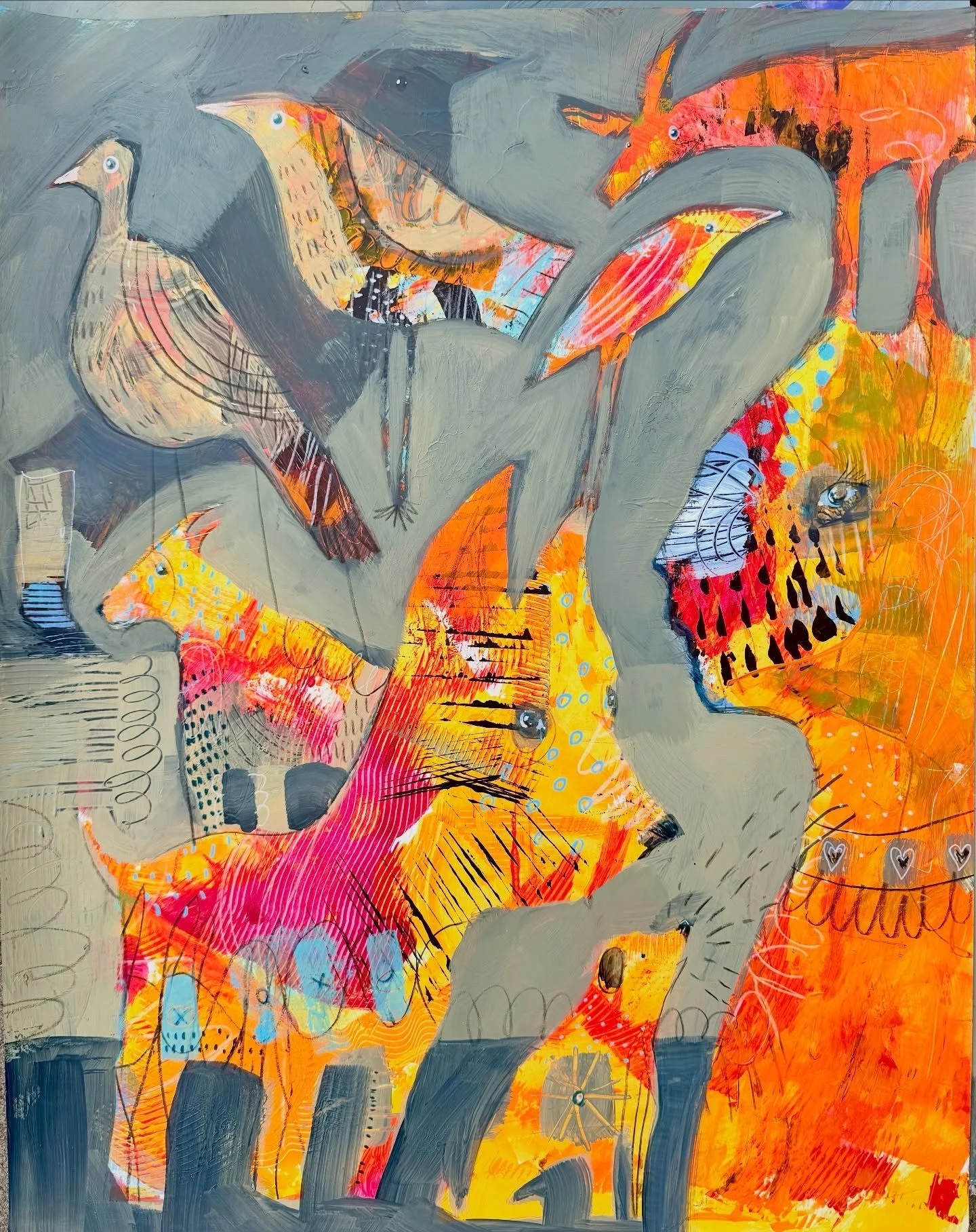 &ldquo;Every Tail Tells a Story&rdquo;
As I packed up the studio, I found a couple of unfinished paintings on paper. I have no idea when I tucked them away, but in a flash, I impulsively unpacked a couple brushes and some paint and went at it again. 