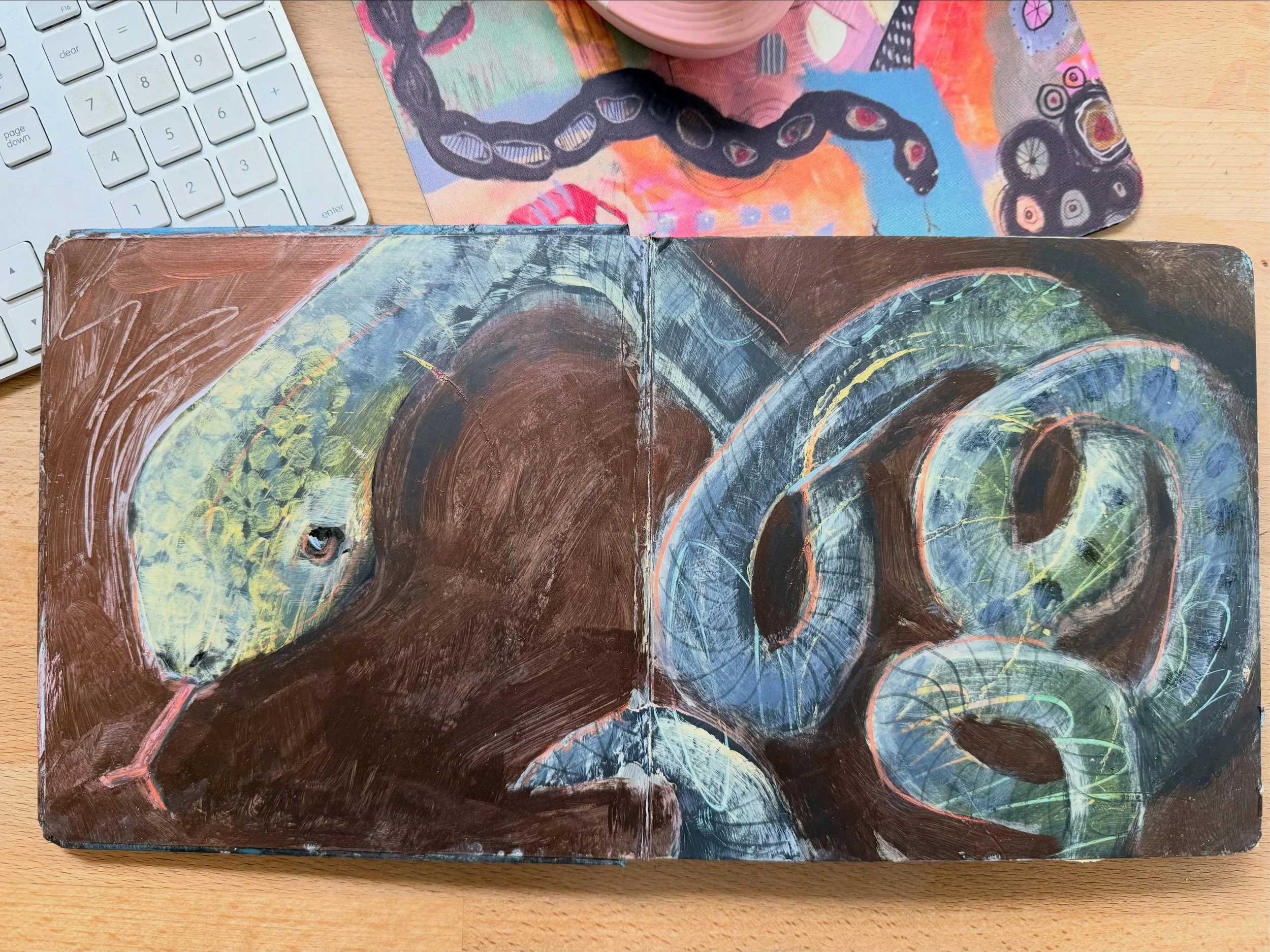 I&rsquo;ve been moving to a new studio and home the past few months and haven&rsquo;t been creating as much. But every once in a while, I&rsquo;m able to sneak in a small spread in one of my art journals. My Arizona roots show up from time to time in