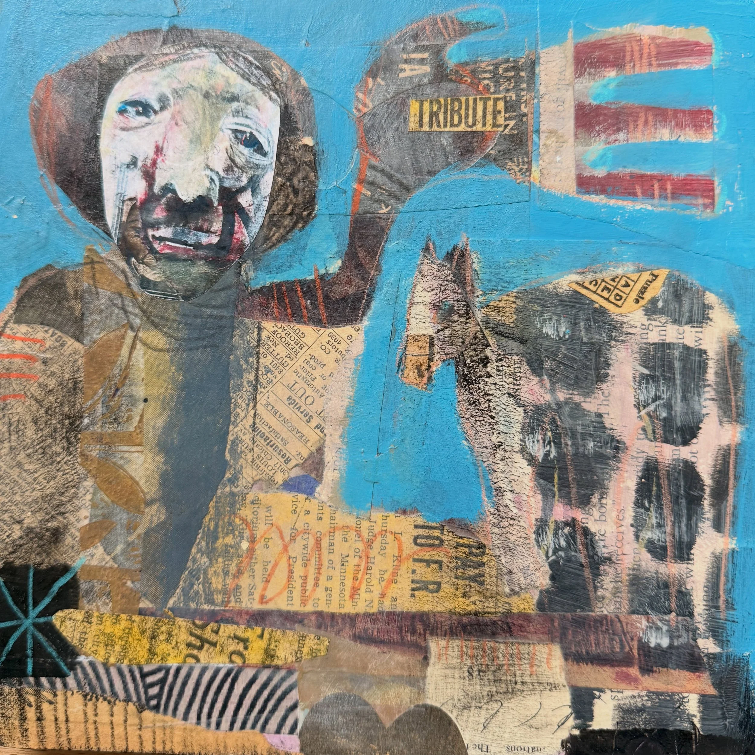 &ldquo;Tribute&rdquo; collage painting in my art journal. 
Tackling small moments of creativity over large. It&rsquo;s a way to stay in touch but not get overwhelmed. Can you relate??
.
.
.
.
|#alteredbook #collagepainting #art #mixedmedia #visualjou