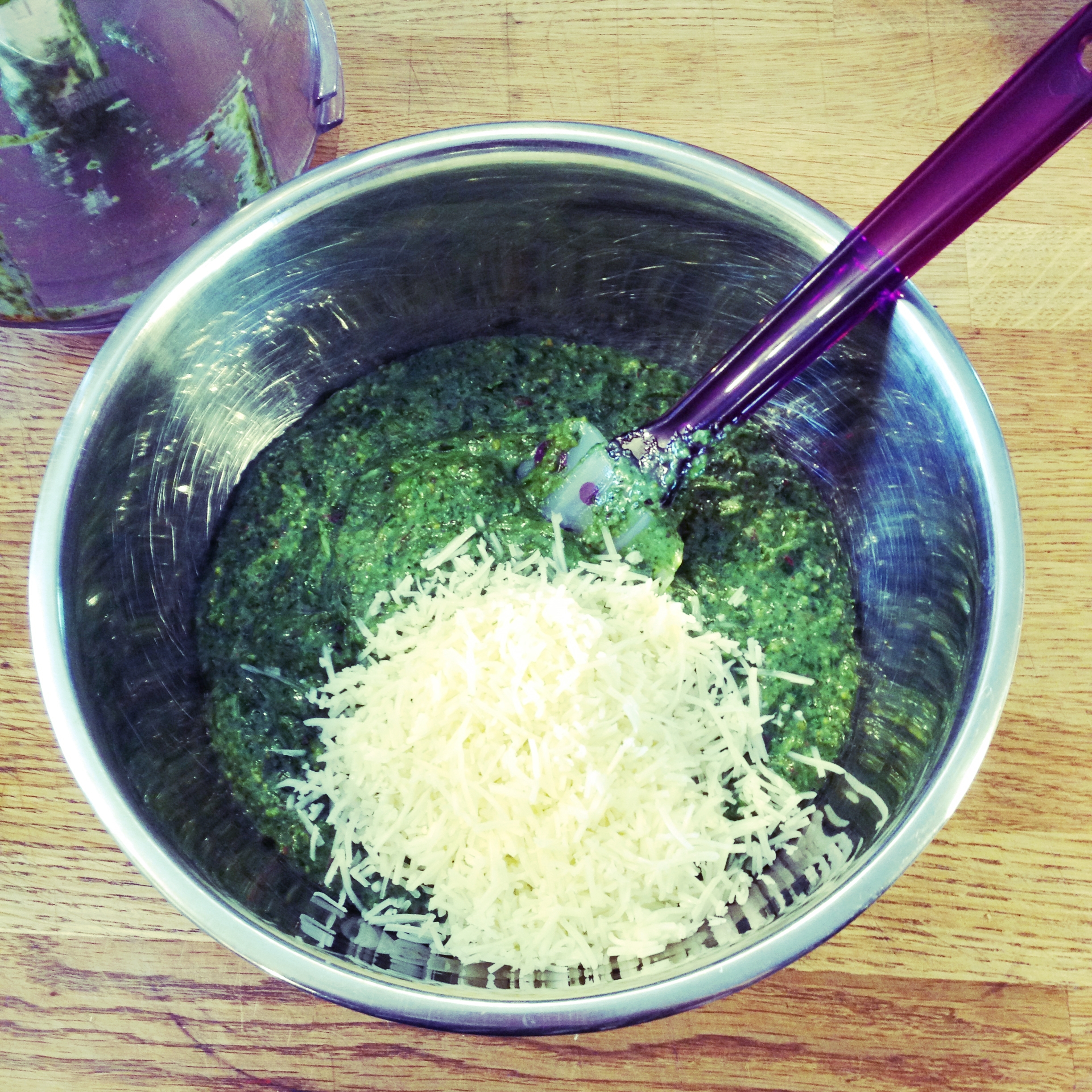 Hand-mixing in the cheese makes more sense than blitzing it in the processor with the rest of the ingredients. Just because. Stop asking questions. #harvest2015