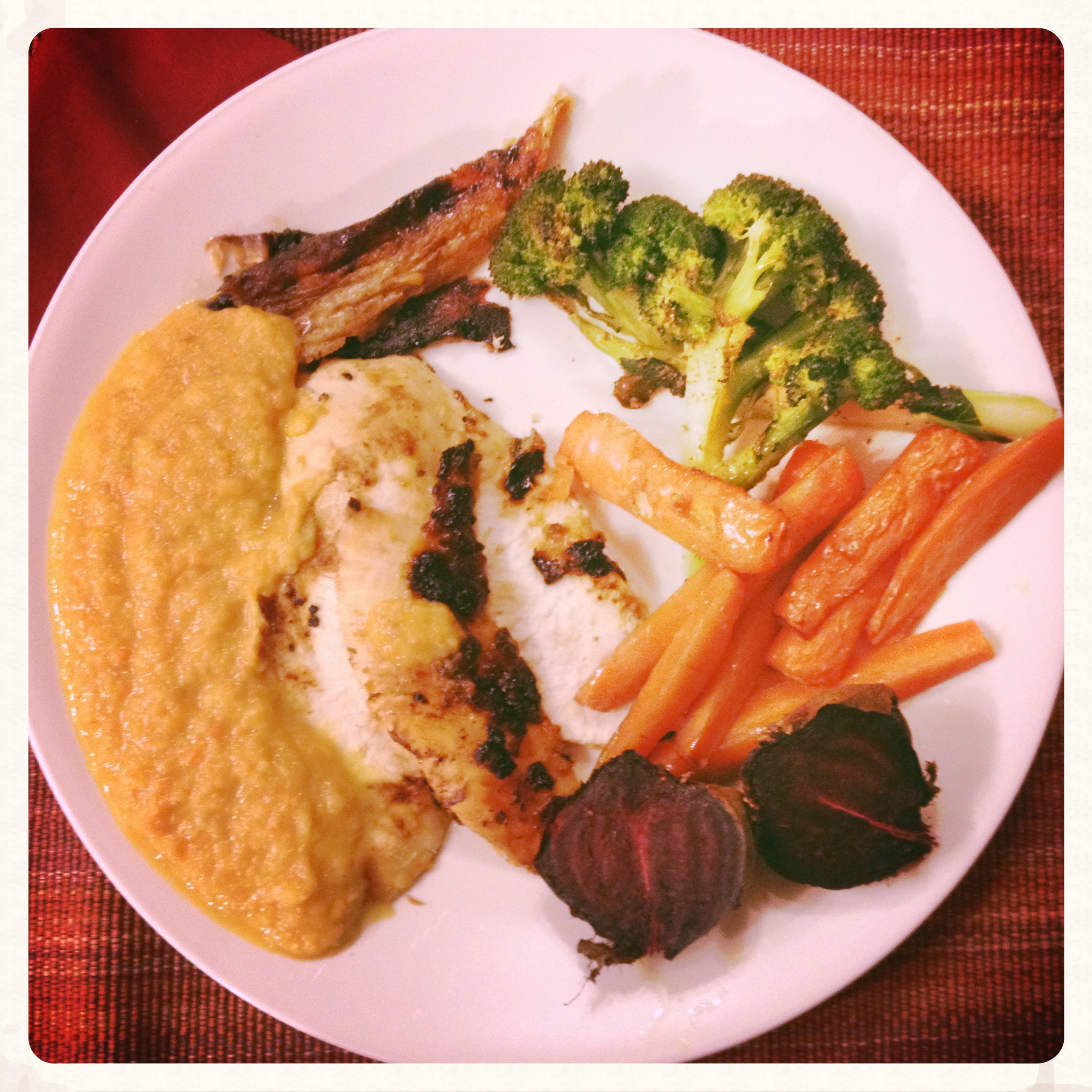 Make sure to have some of the skin, it's delicious! Miso Sage Roast Chicken.