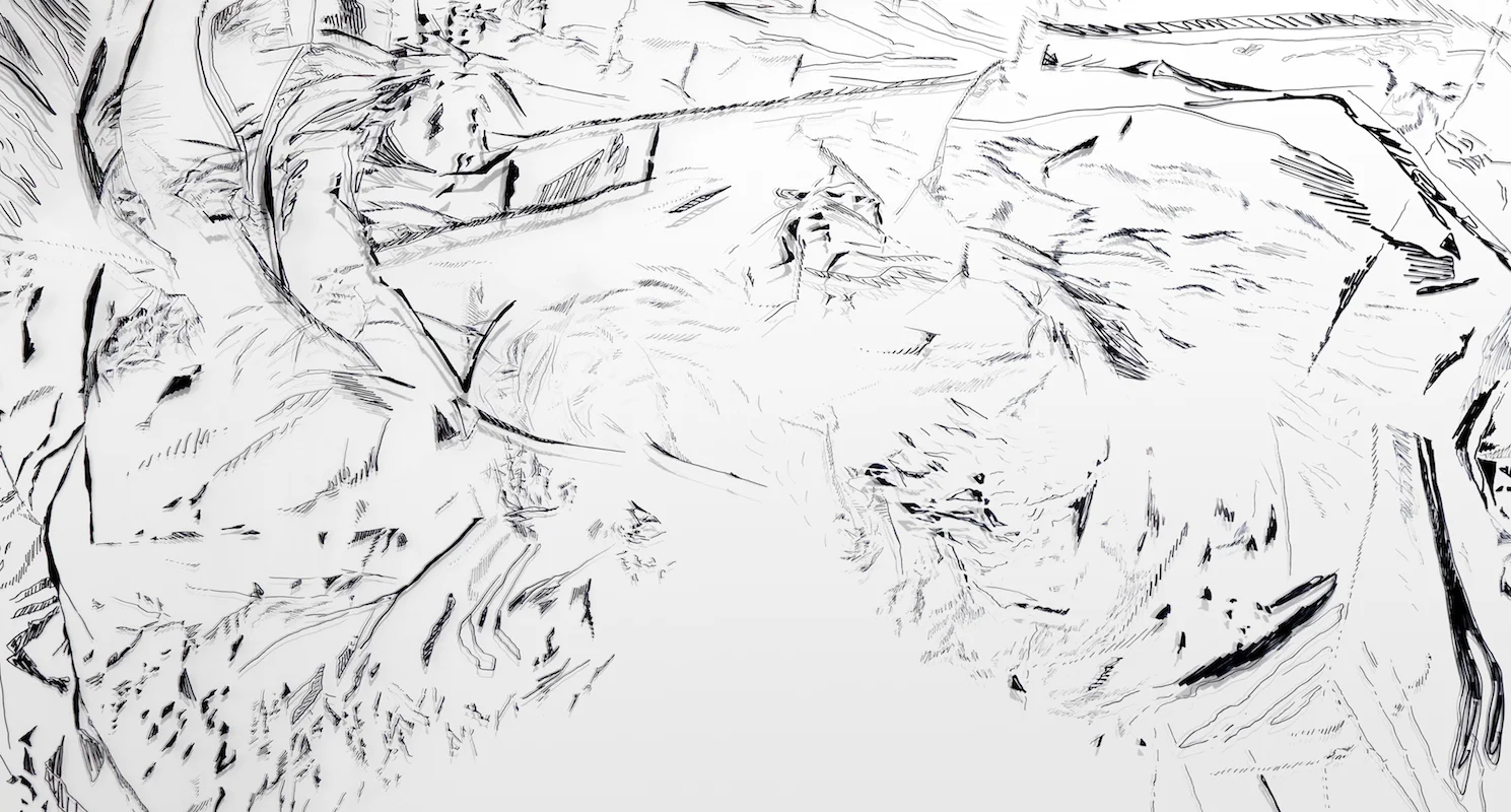   Boom and Bust  detail ink on acetate 50 in x 100 ft 2013-2014 
