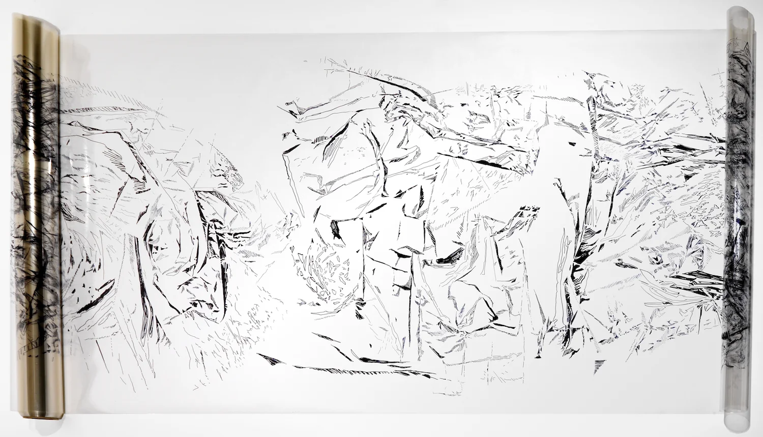   Boom and Bust  detail ink on acetate 50 in. x 100 ft. 2013-2014 