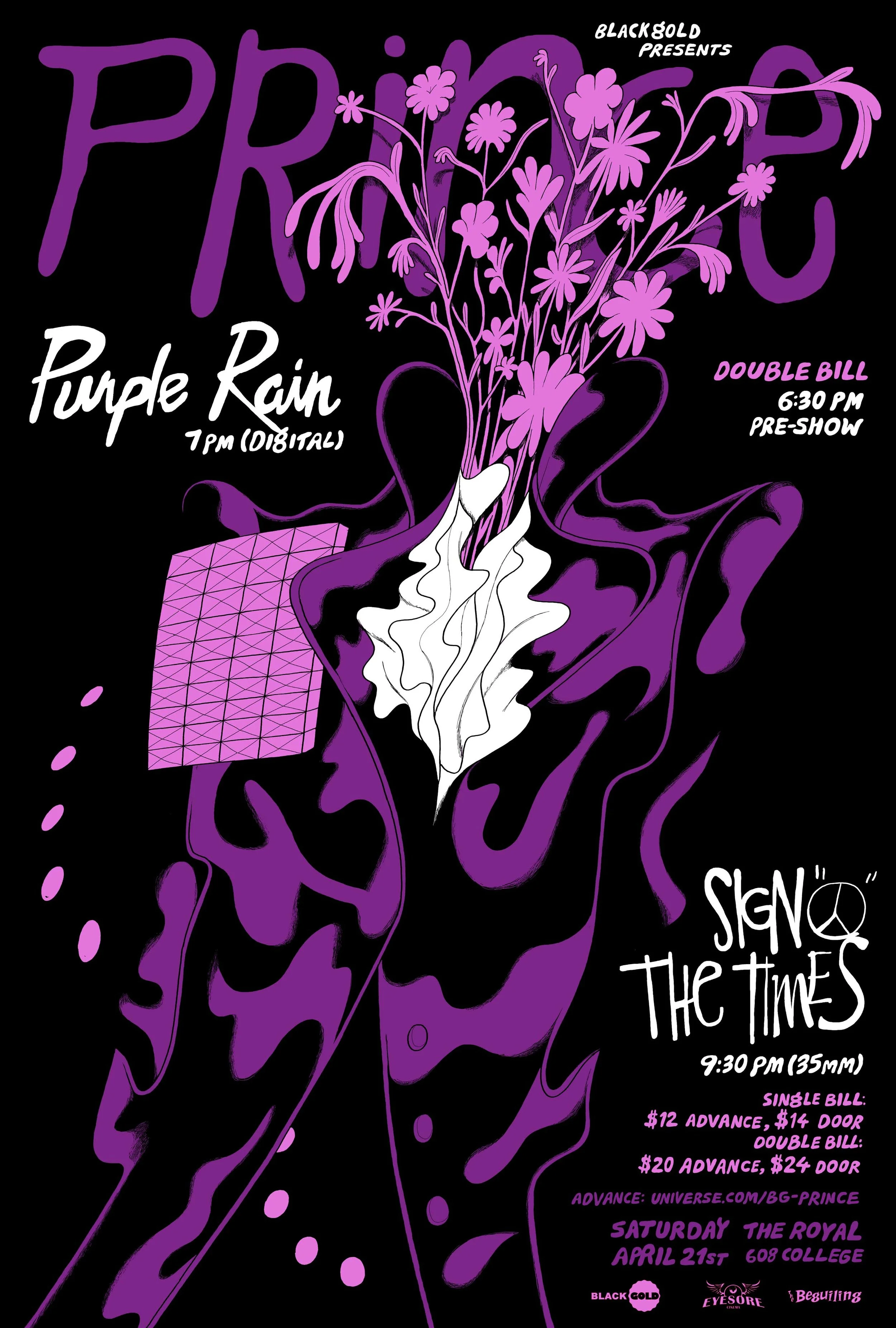 Poster for Black Gold’s screening of Purple Rain/Sign ‘O The Times