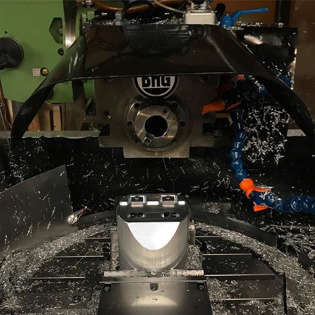 Machine received a hat (cut from a trash bin) to eliminate coolant and chips from going everywhere when in the horizontal position and a prototype workholding solution so I can quickly go from vertical to horizontal workflows.  Learned a lot from onl